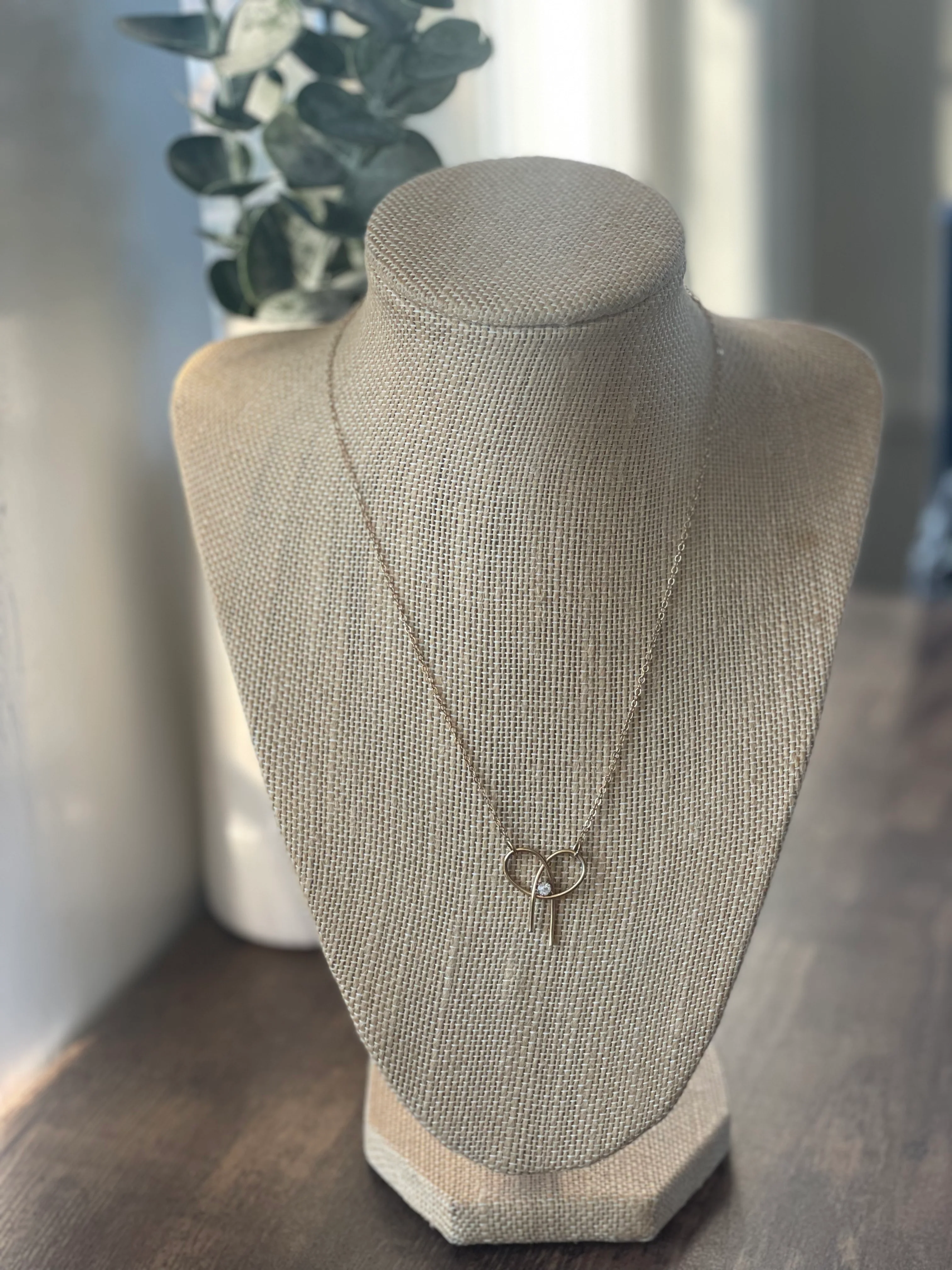 80s/90s Gold Filled Pretzel Pendant Necklace W Cz Center - Image 4