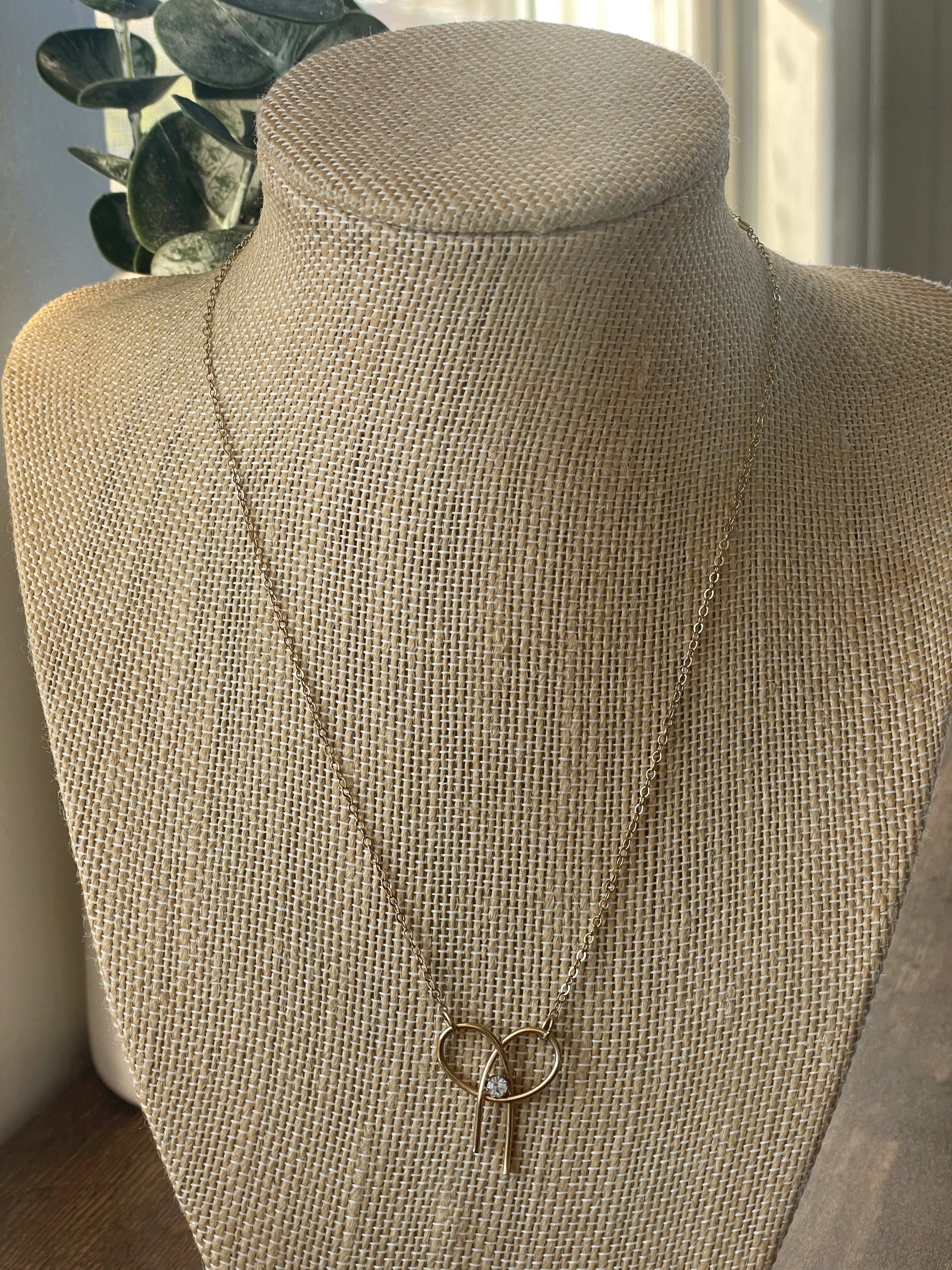 80s/90s Gold Filled Pretzel Pendant Necklace W Cz Center - Image 5