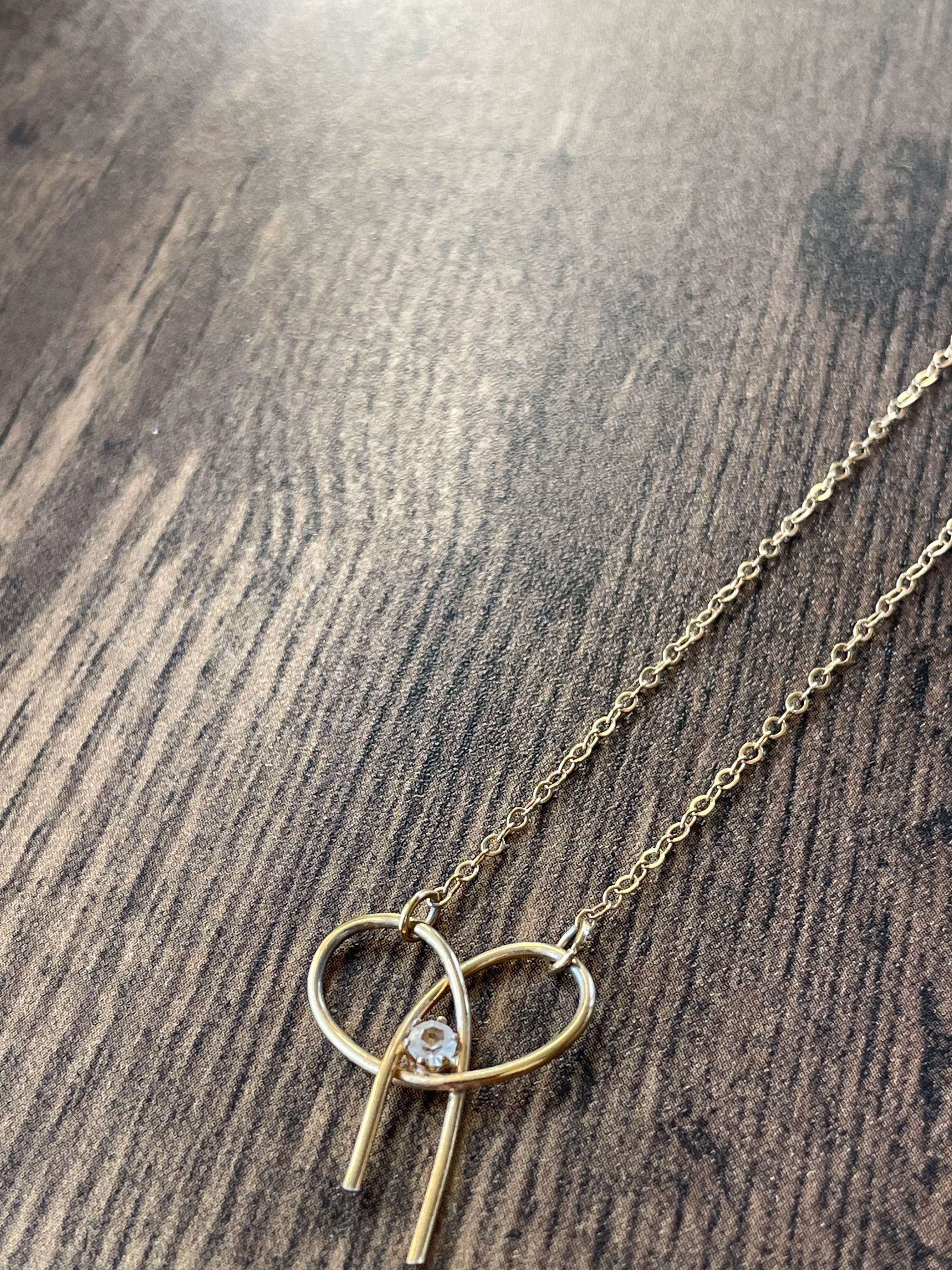 80s/90s Gold Filled Pretzel Pendant Necklace W Cz Center - Image 6