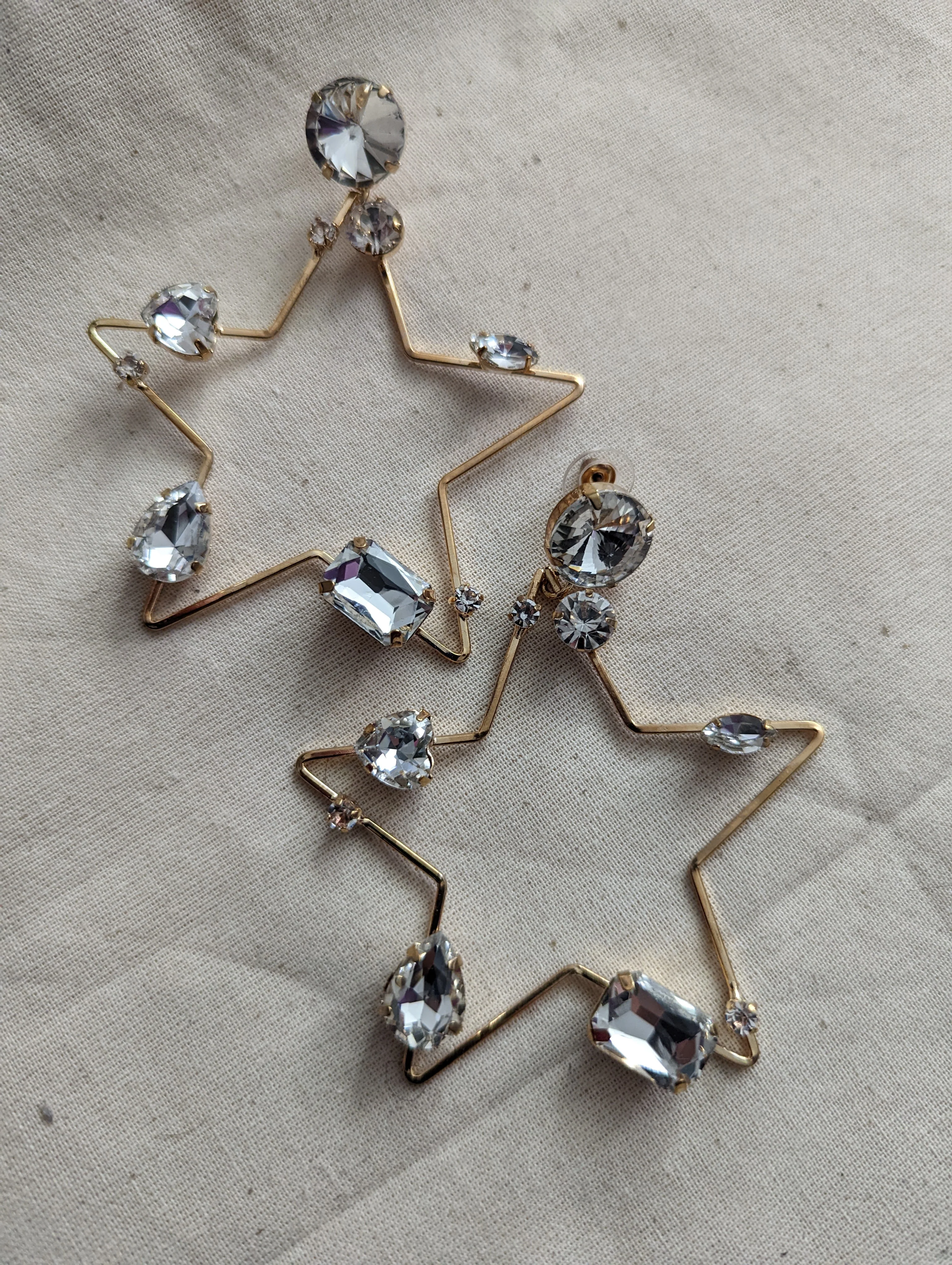 80s/90s Gold Star Earrings With Rhinestones - Image 3