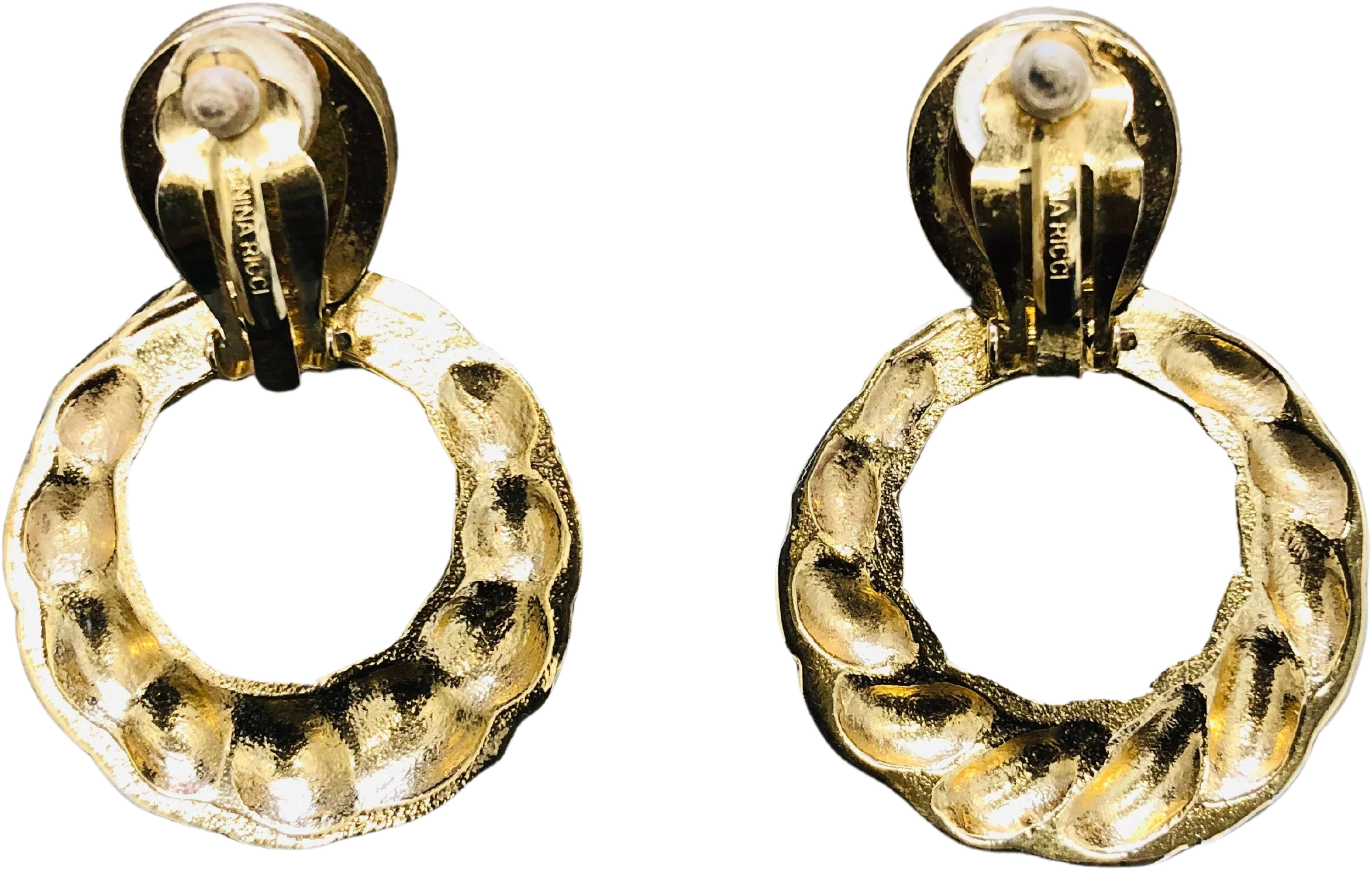 80s/90s Goldtone Doorknocker Earrings With Topaz Stones By Nina Ricci - Image 2