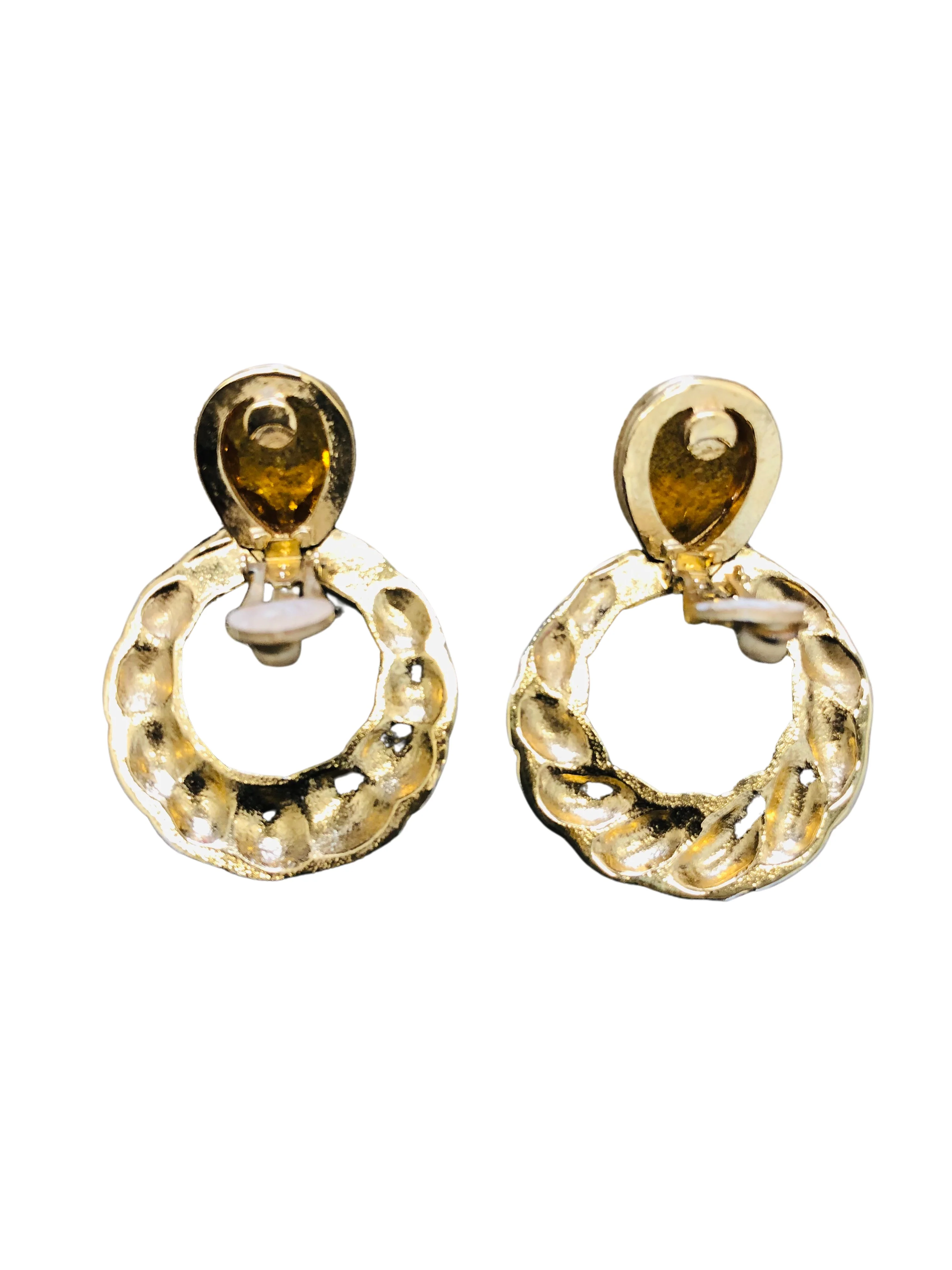 80s/90s Goldtone Doorknocker Earrings With Topaz Stones By Nina Ricci - Image 4