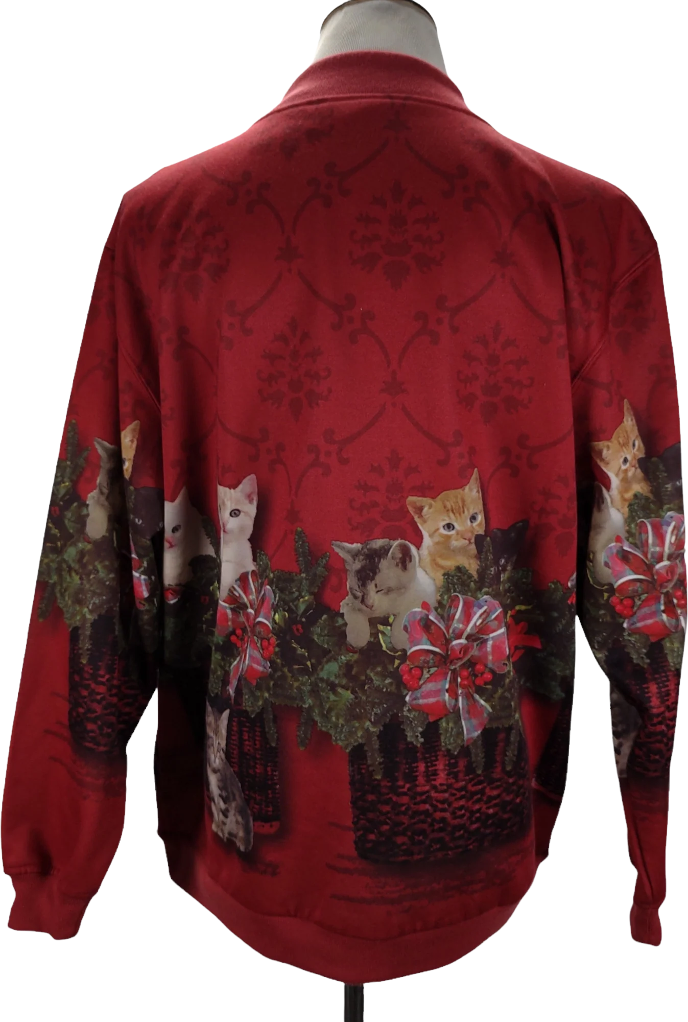 80s/90s Graphic Print Christmas Kitten Snap Front Jacket By Blair - Image 2