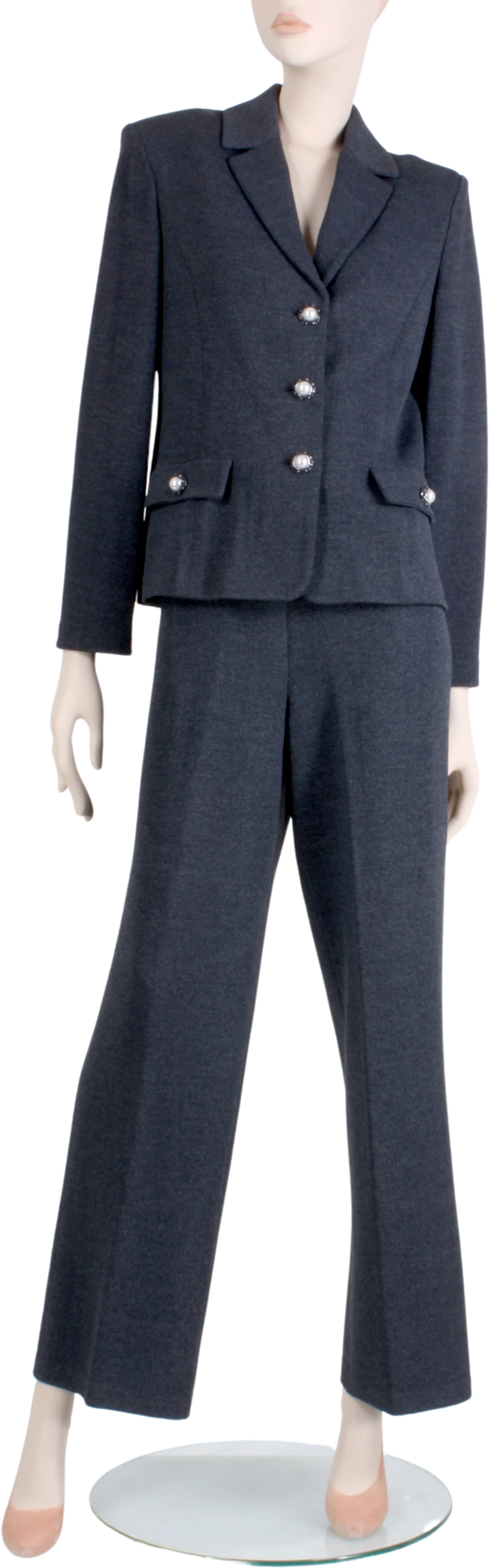 80s/90s Gray Santana Knit Blazer Jacket Top Pant Suit Set By St. John Collection