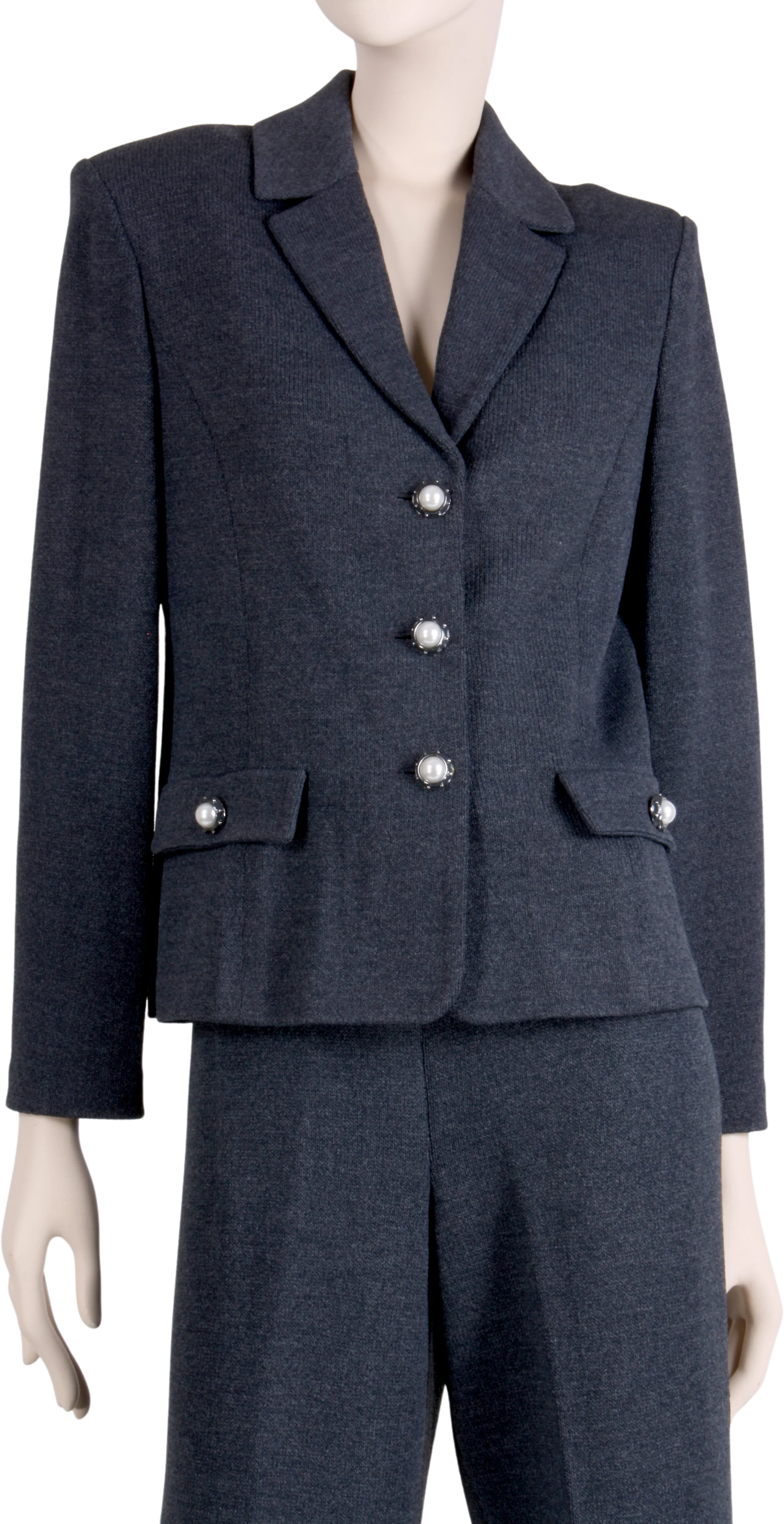 80s/90s Gray Santana Knit Blazer Jacket Top Pant Suit Set By St. John Collection - Image 2