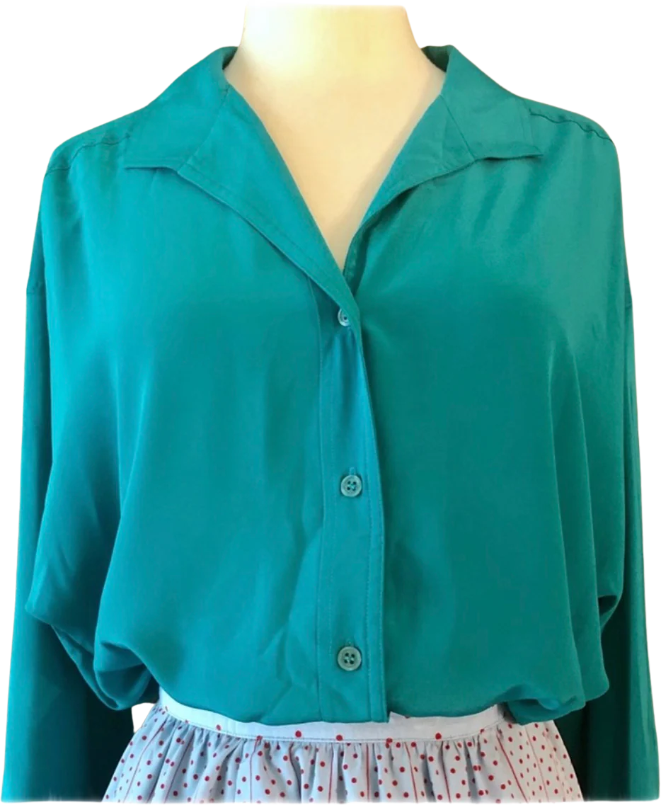 80s/90s Great  Vintage Teal Blouse Med by Pierre Cardin - Image 2