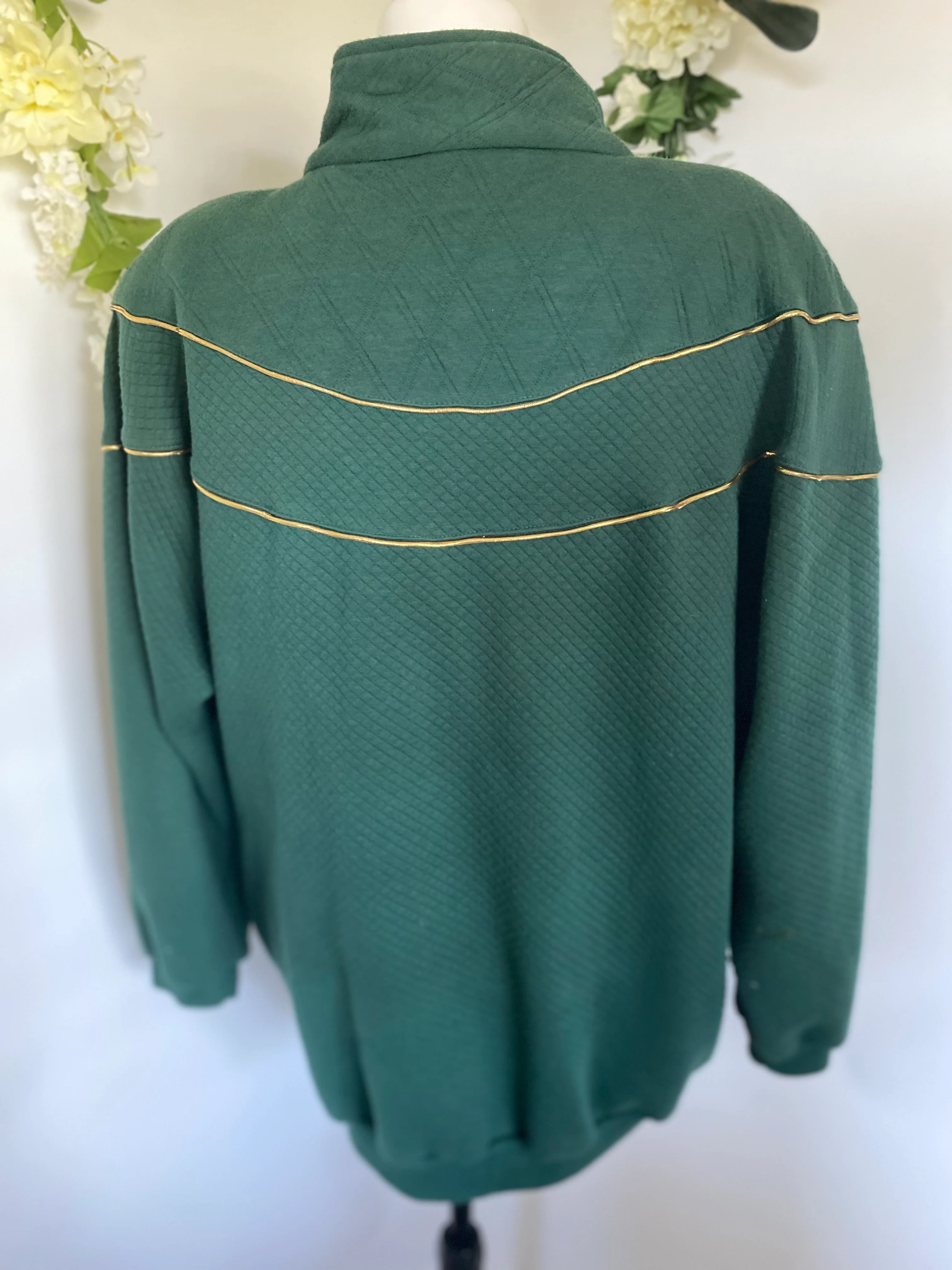 80s/90s Green And Gold Details Fully Zipped Sweater 80s By Donna Toran - Image 11