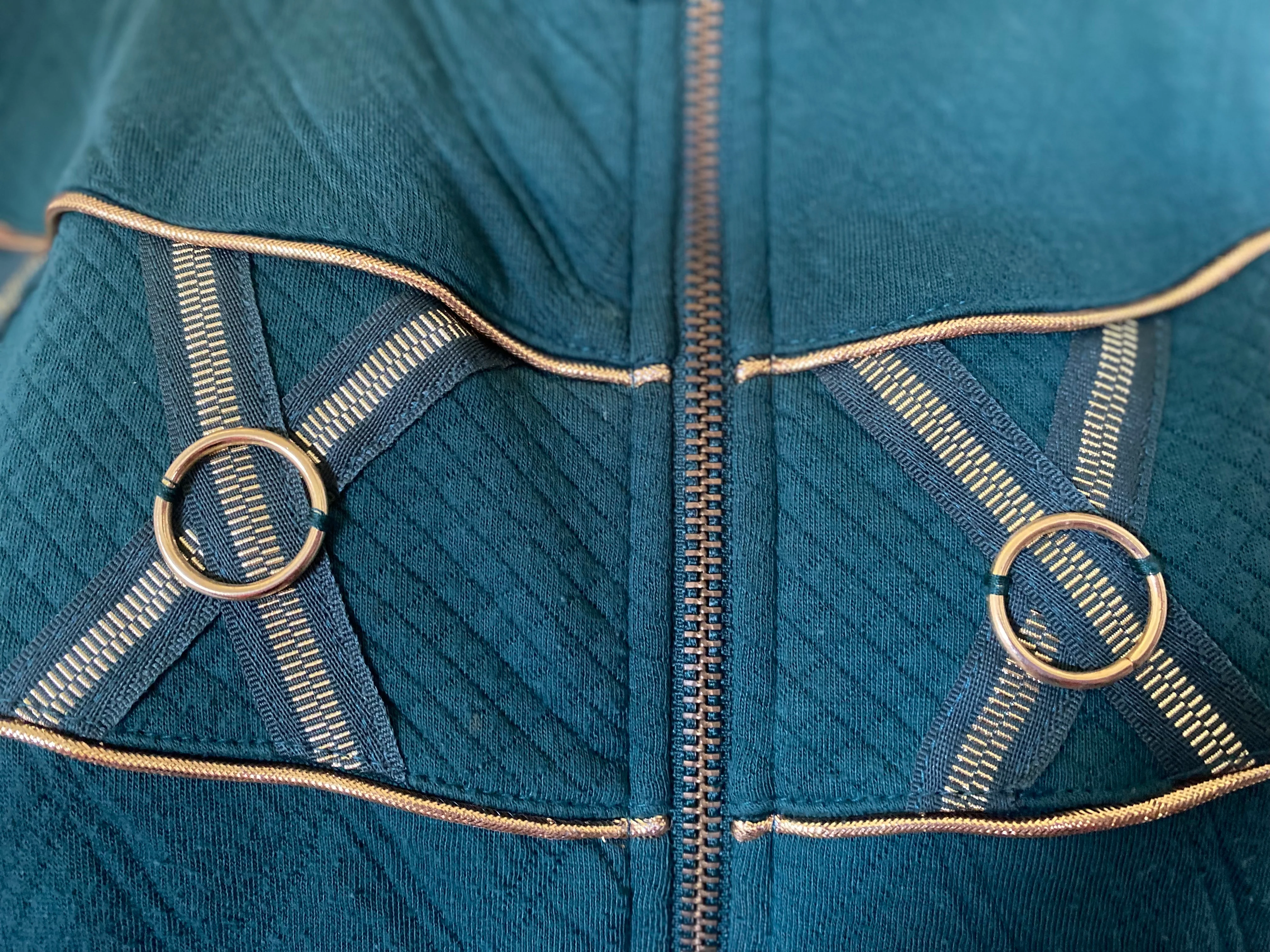 80s/90s Green And Gold Details Fully Zipped Sweater 80s By Donna Toran - Image 6