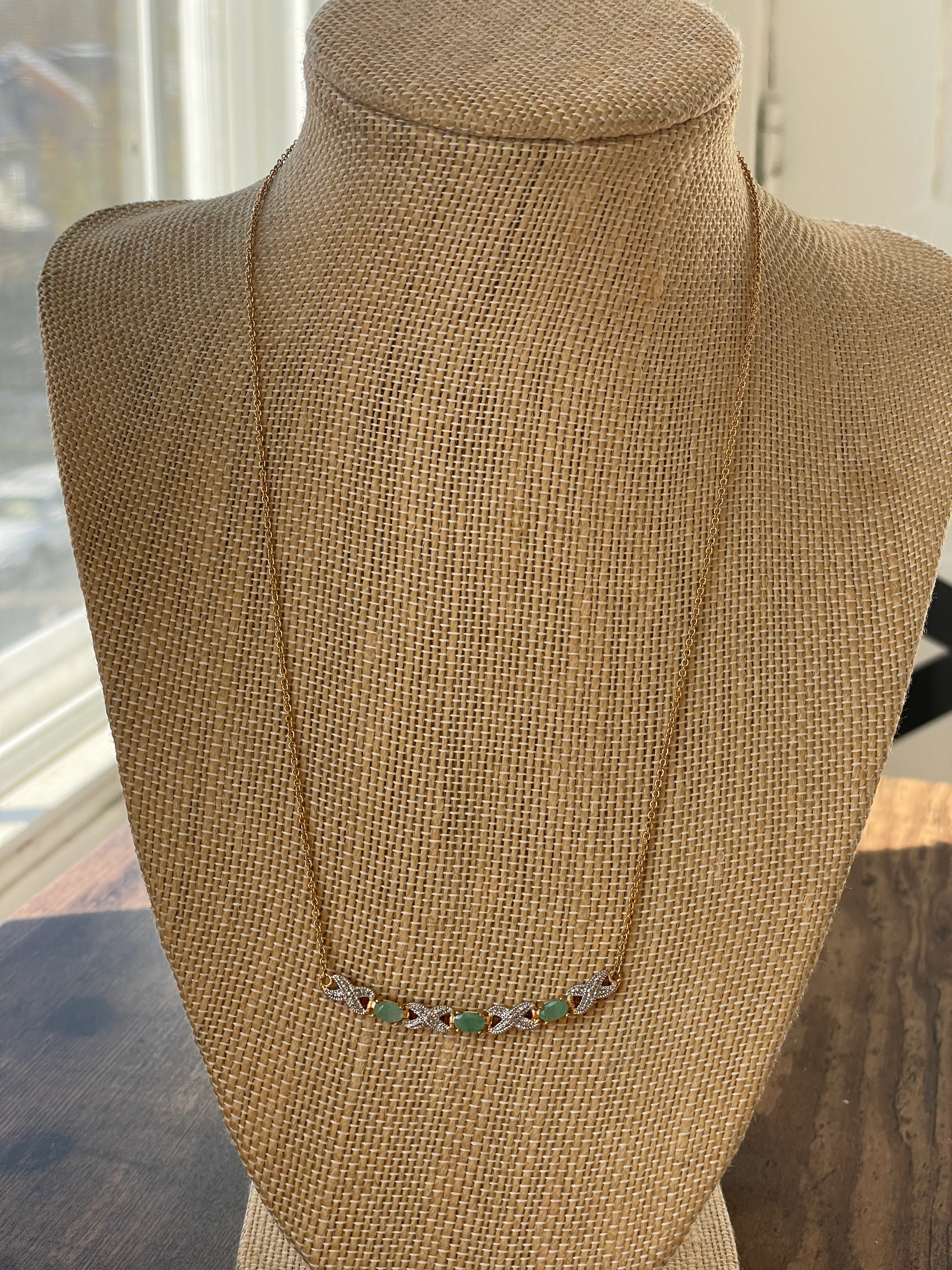 80s/90s Green Chalcedony And Silver Accent Necklace - Image 10