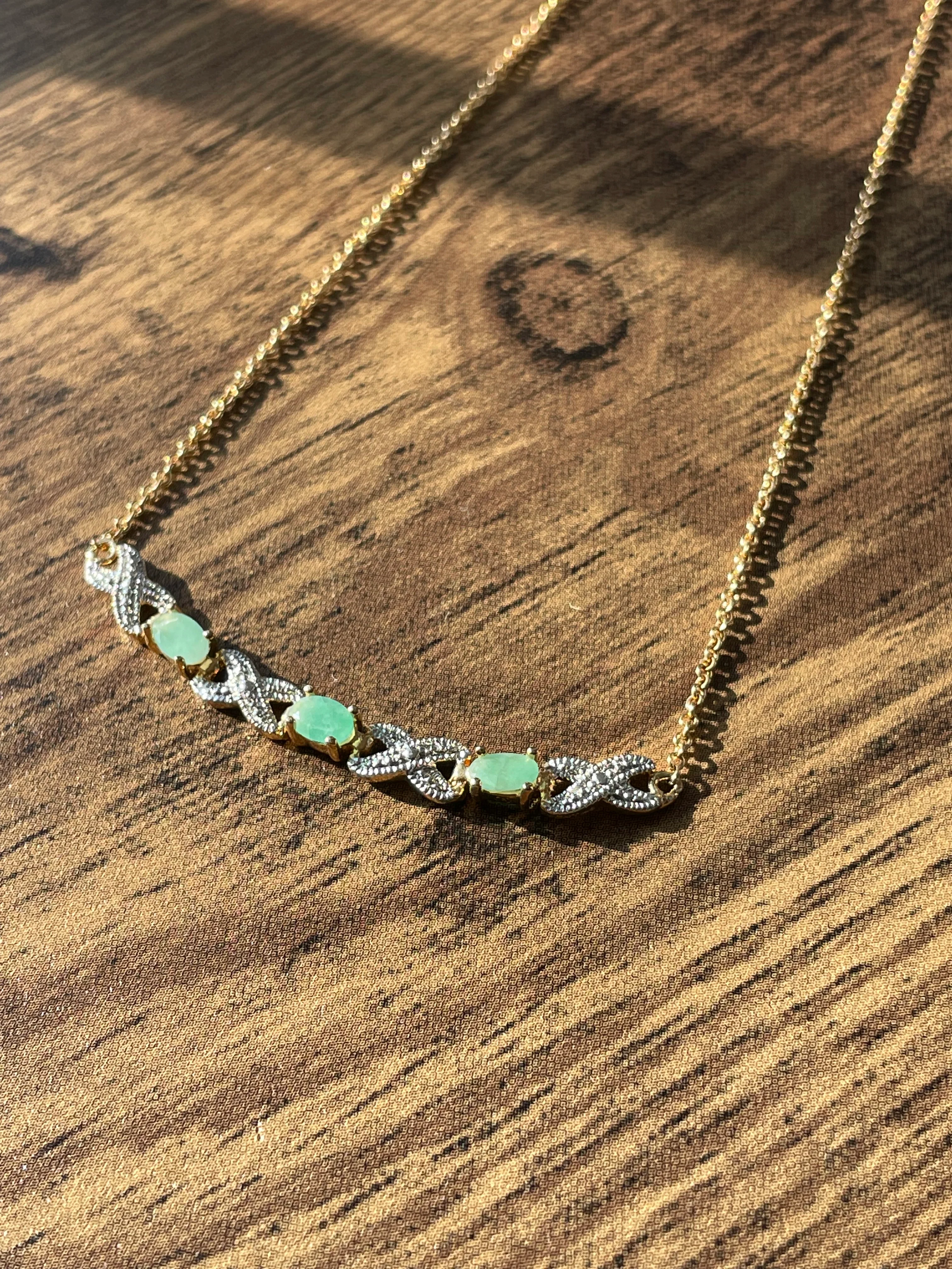 80s/90s Green Chalcedony And Silver Accent Necklace - Image 4