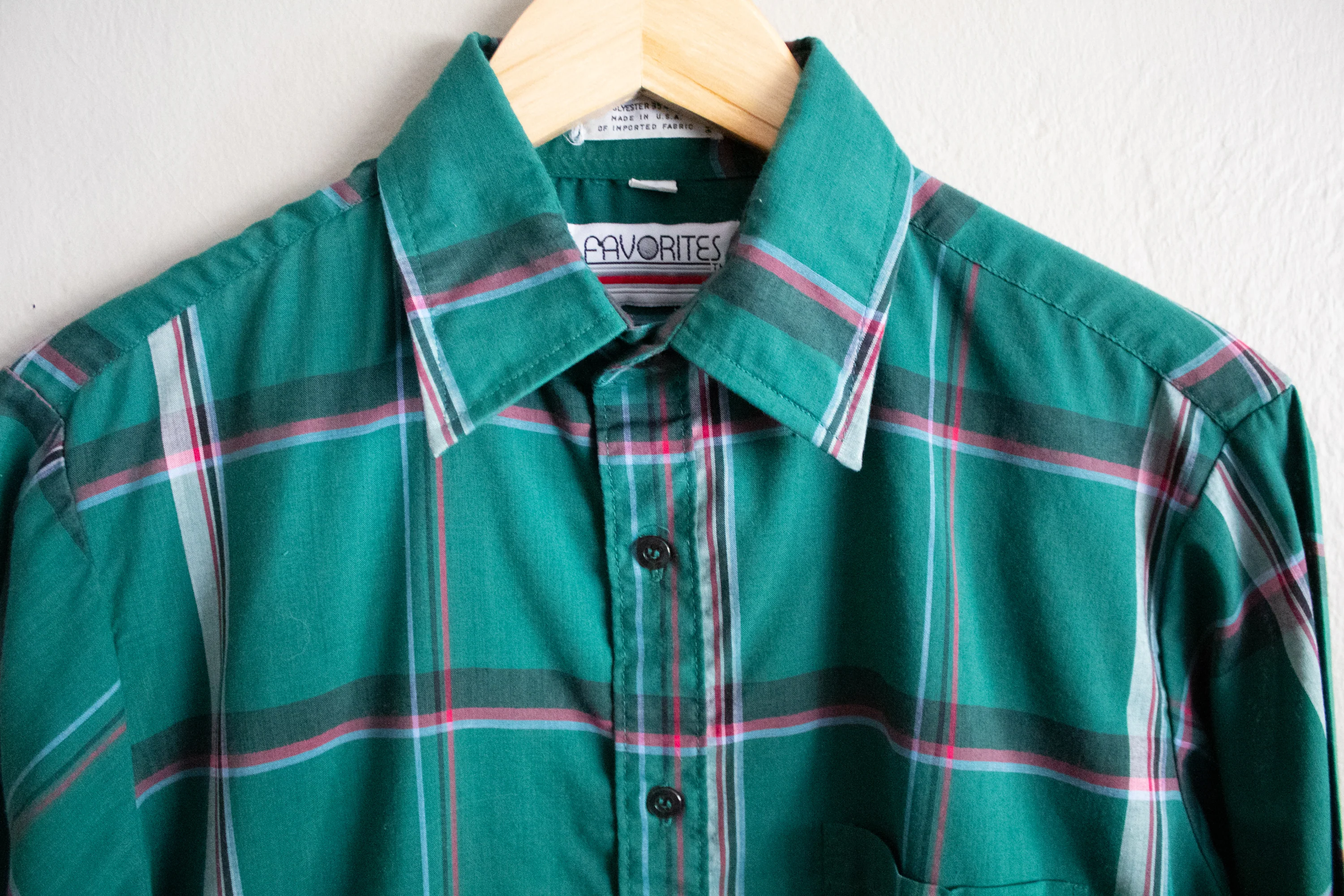 80s/90s Green Multicolored Plaid Button Up Small Medium By Favorites - Image 4