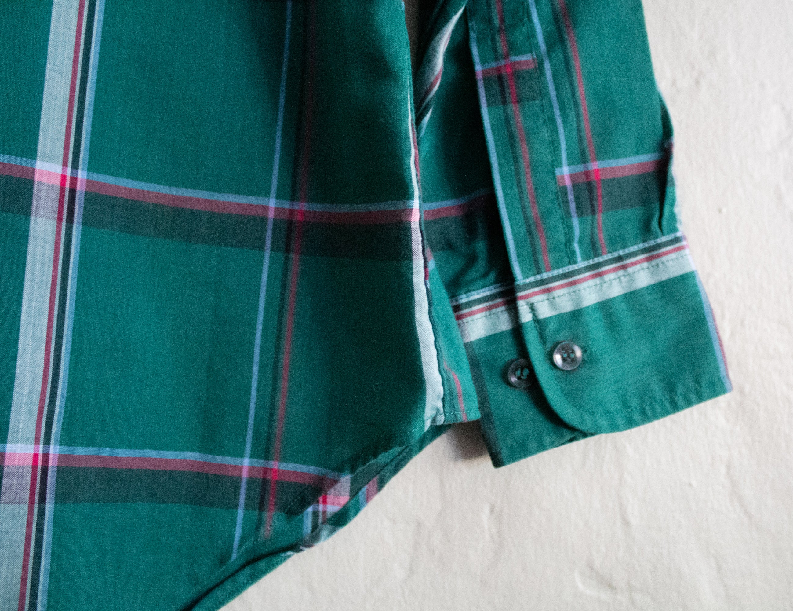 80s/90s Green Multicolored Plaid Button Up Small Medium By Favorites - Image 5