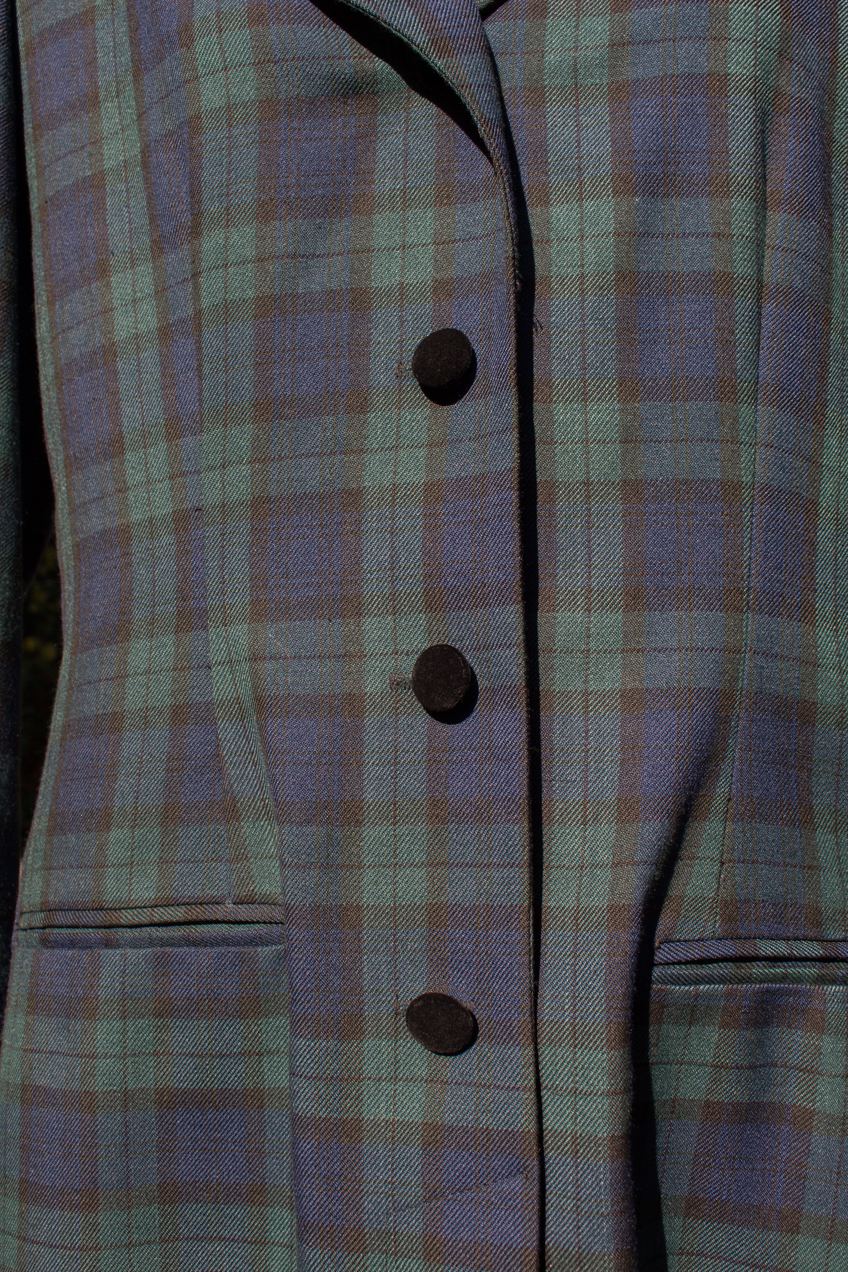 80s/90s Green Plaid Blazer Dress With Velvet Collar By Clues Collection - Image 5