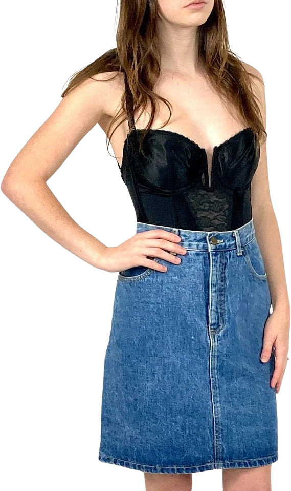 80s 90s Guess High Waist Denim Blue Jean Mini Skirt Rocker Georges Marciano Vintage Dress by Guess