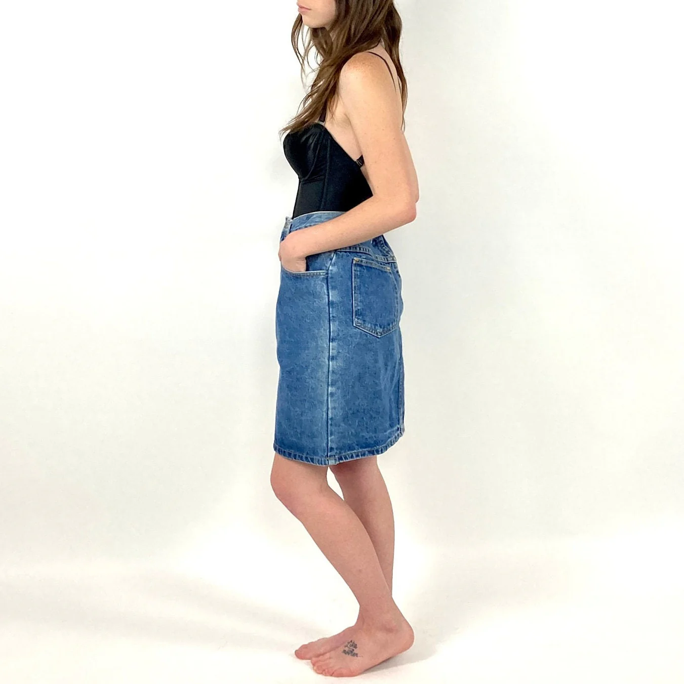 80s 90s Guess High Waist Denim Blue Jean Mini Skirt Rocker Georges Marciano Vintage Dress by Guess - Image 6