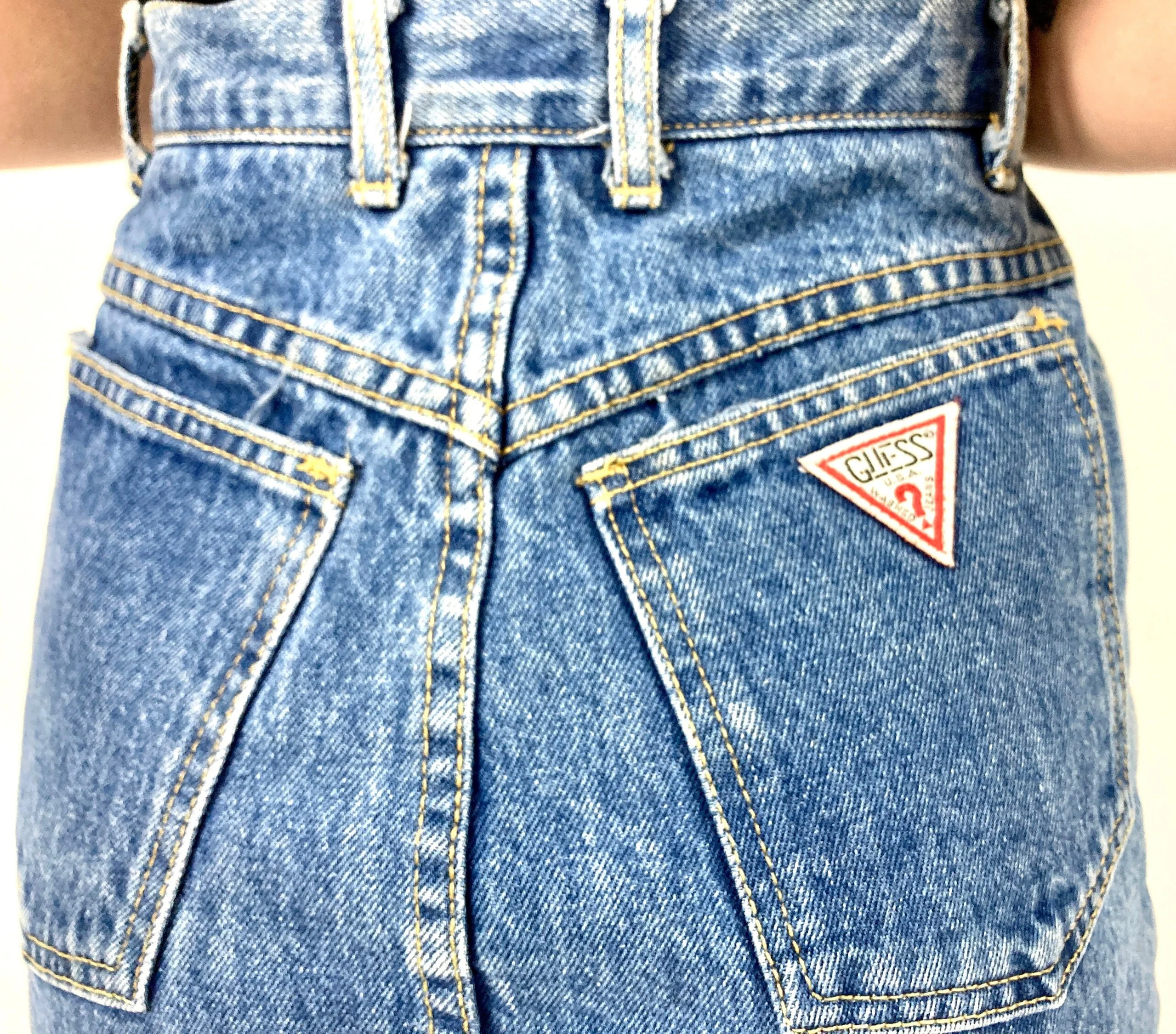 80s 90s Guess High Waist Denim Blue Jean Mini Skirt Rocker Georges Marciano Vintage Dress by Guess - Image 7