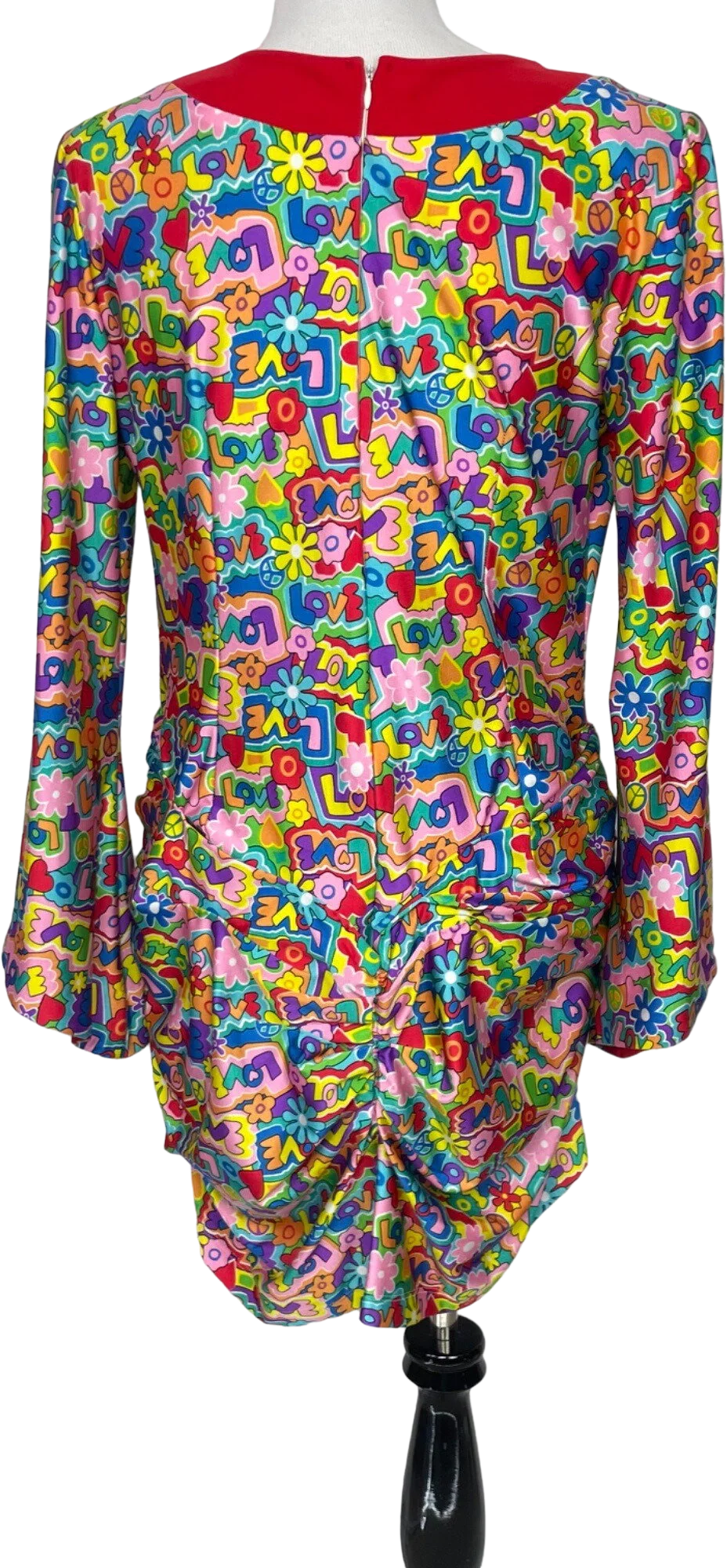 80s/90s Handmade Colorful Love Ruches Mini Dress - Image 2