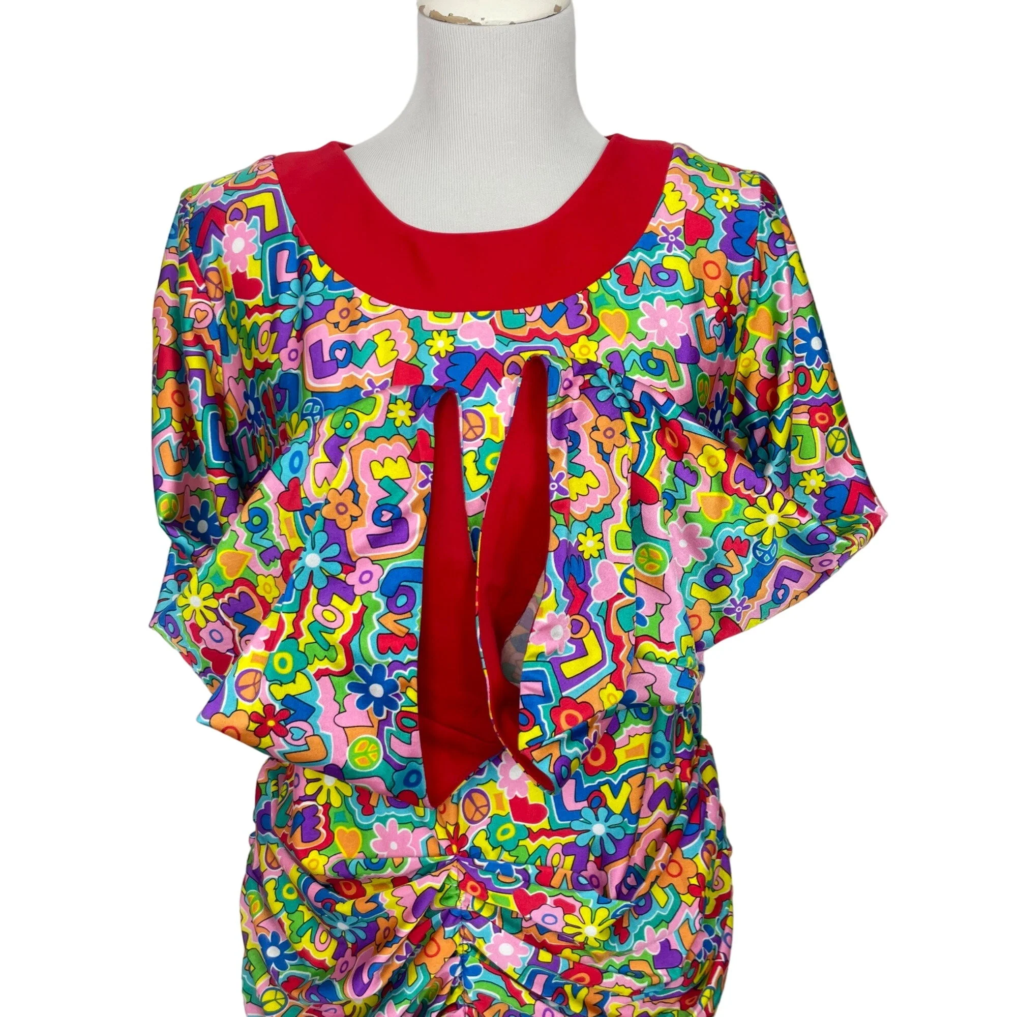 80s/90s Handmade Colorful Love Ruches Mini Dress - Image 4