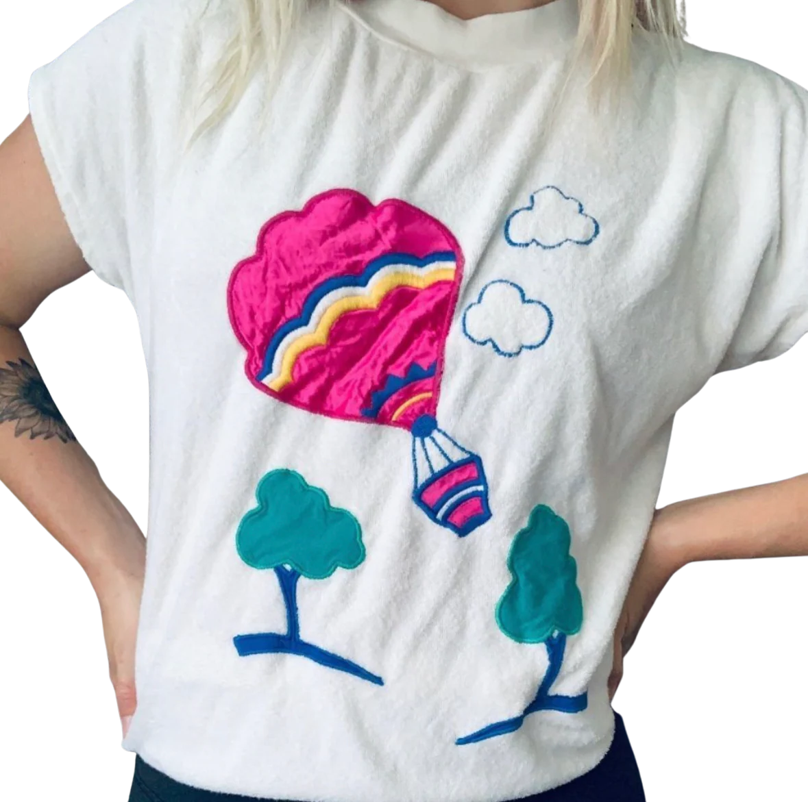 80s/90s Handmade Hot Air Balloon Terry Cloth T-shirt - Image 2
