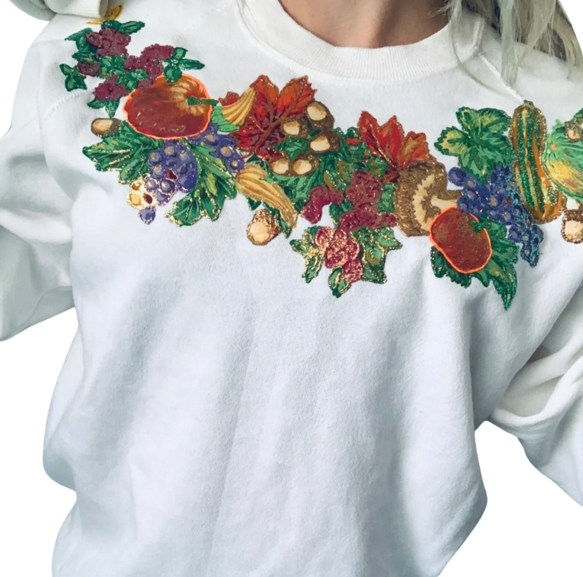 80s/90s Handmade Puffy Paint Thanksgiving Gourd Sweatshirt By Murina Activewear