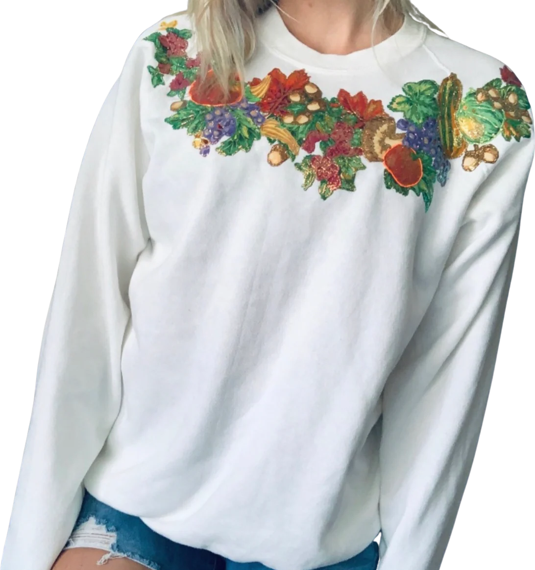 80s/90s Handmade Puffy Paint Thanksgiving Gourd Sweatshirt By Murina Activewear - Image 2