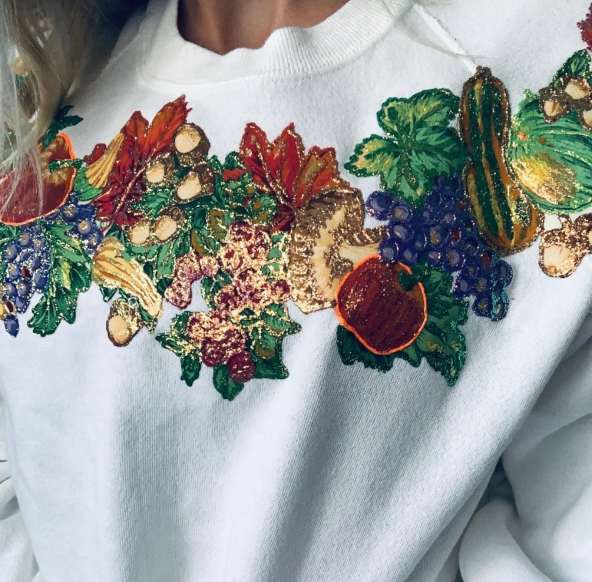 80s/90s Handmade Puffy Paint Thanksgiving Gourd Sweatshirt By Murina Activewear - Image 3