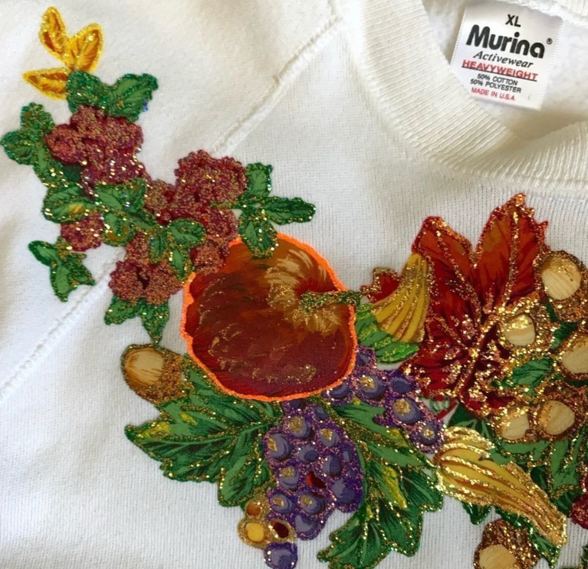 80s/90s Handmade Puffy Paint Thanksgiving Gourd Sweatshirt By Murina Activewear - Image 5