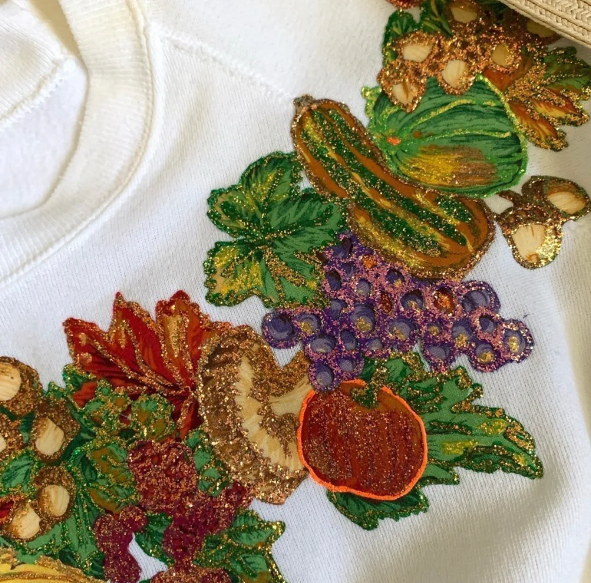80s/90s Handmade Puffy Paint Thanksgiving Gourd Sweatshirt By Murina Activewear - Image 6