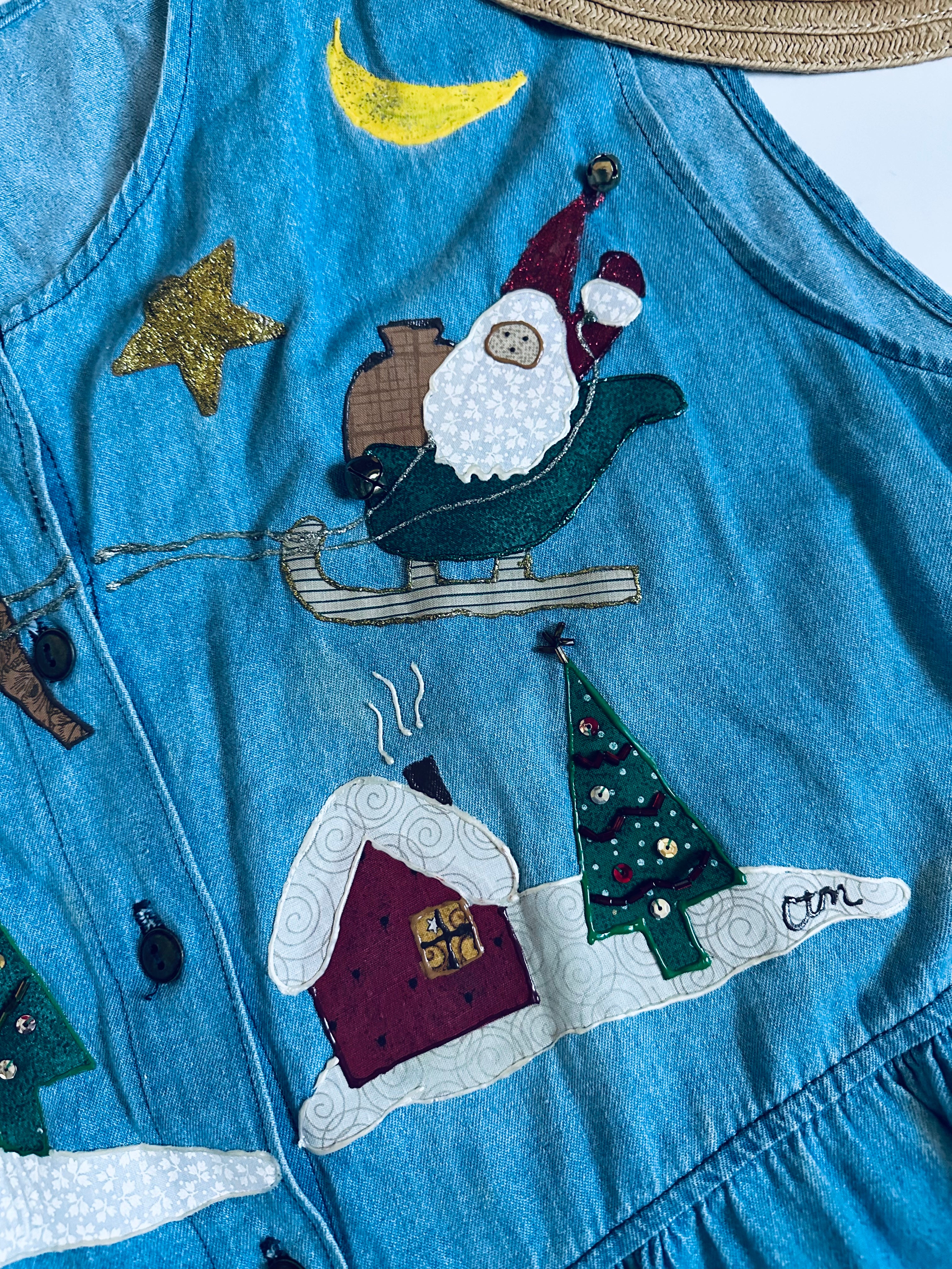 80s/90s Handmade Ugly Christmas Denim Button Down Maxi By Kevin G Sportswear - Image 8