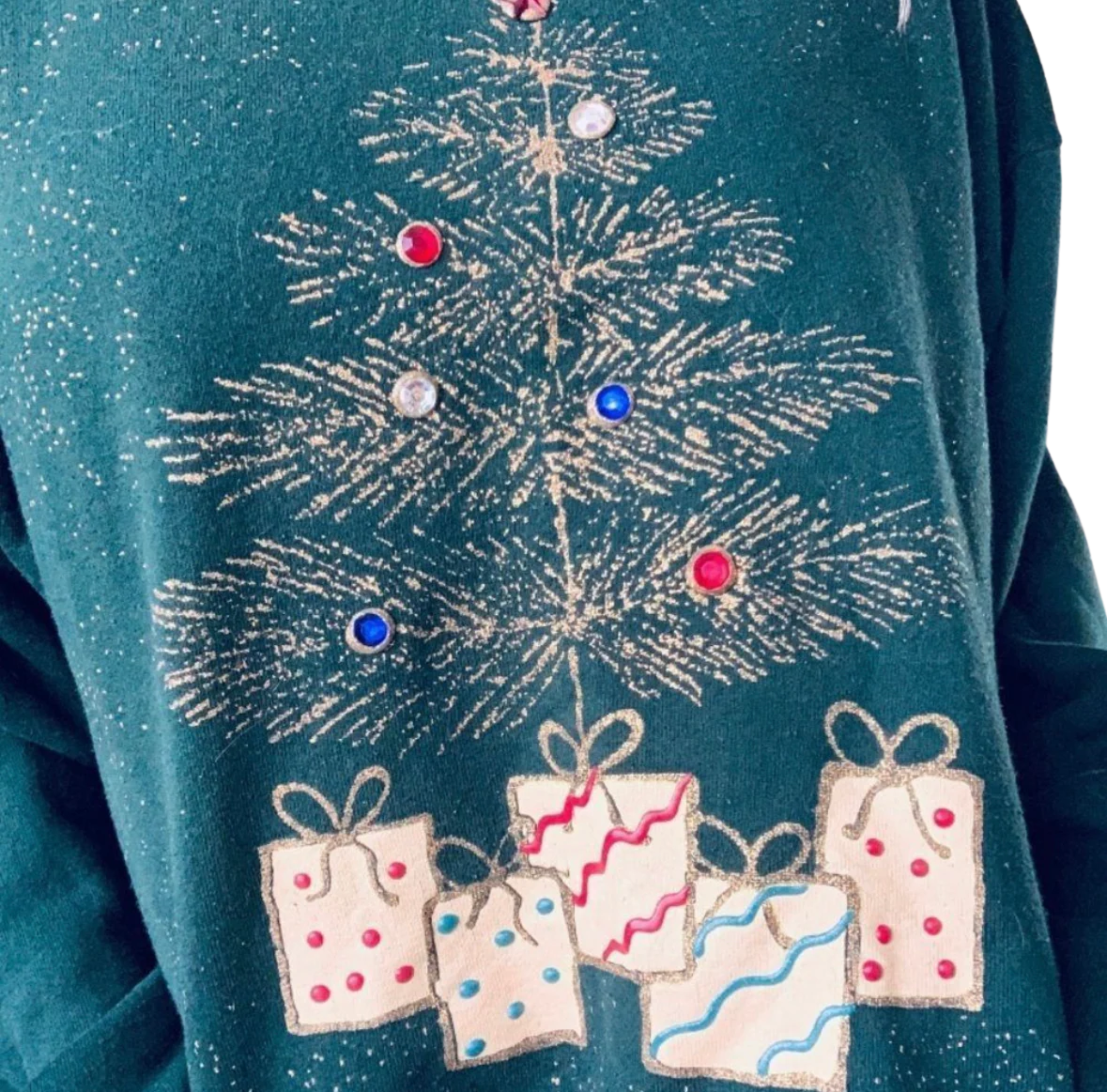 80s/90s Handpainted Ugly Christmas Tree Crew Sweatshirt - Image 2
