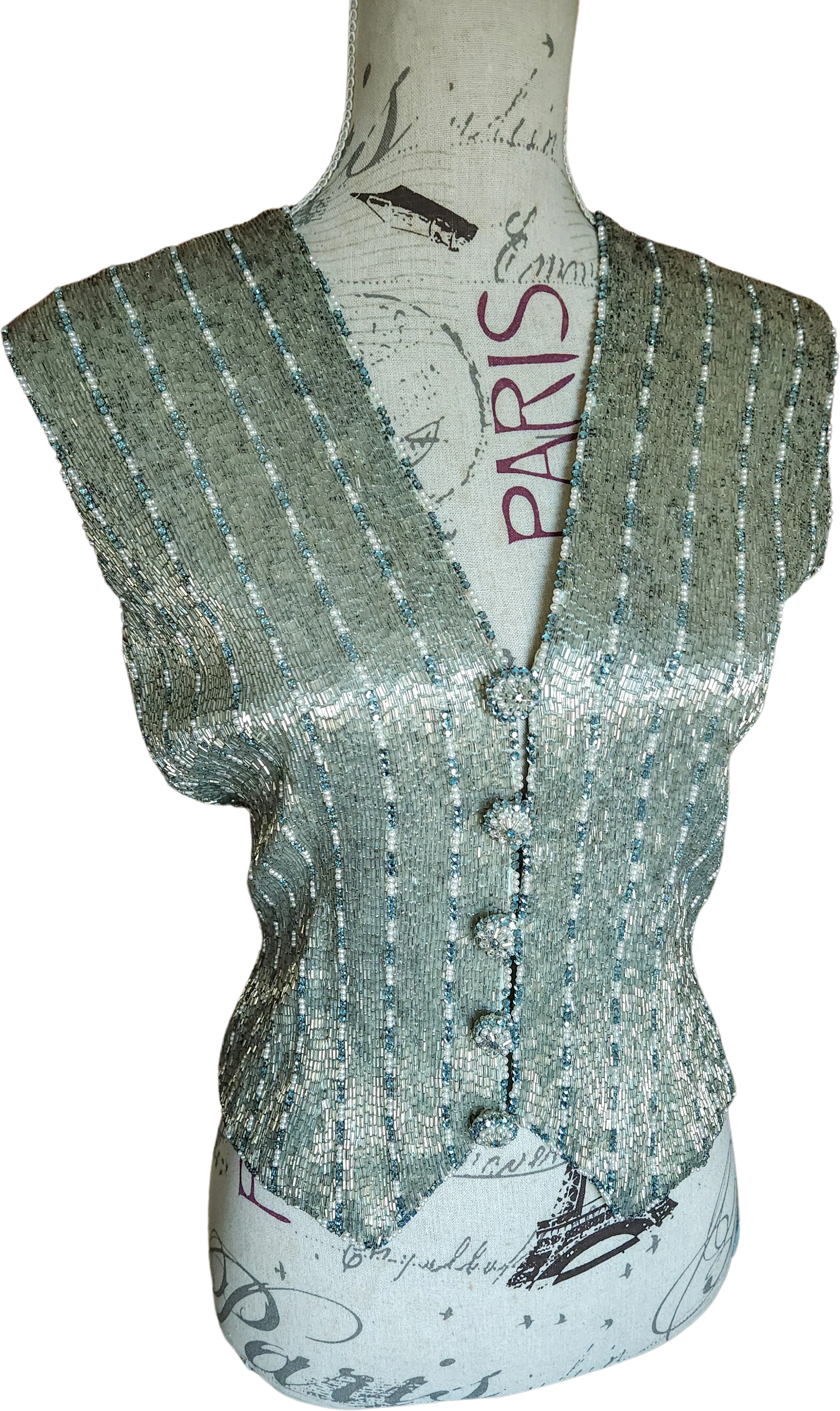 80s/90s Heavily Beaded Silver Vest With Pearl Accents