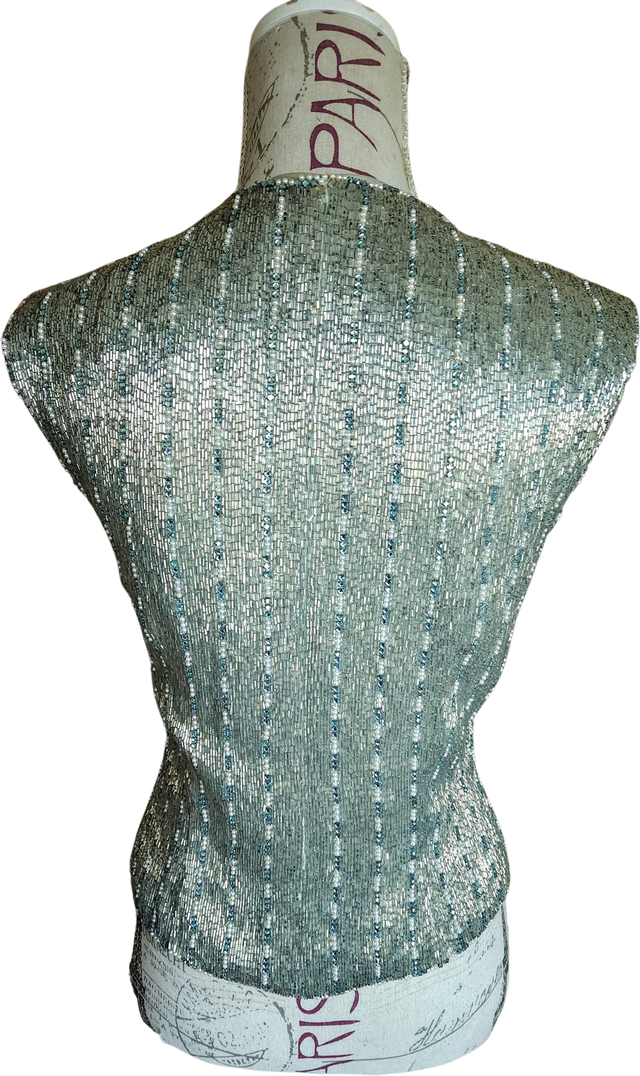 80s/90s Heavily Beaded Silver Vest With Pearl Accents - Image 2