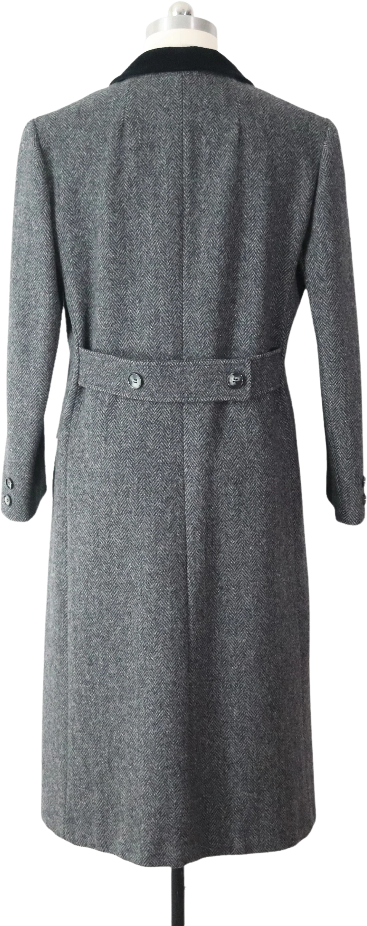 80s/90s Herringbone Tweed 100% Pure Wool Long Coat By Karen - Image 2