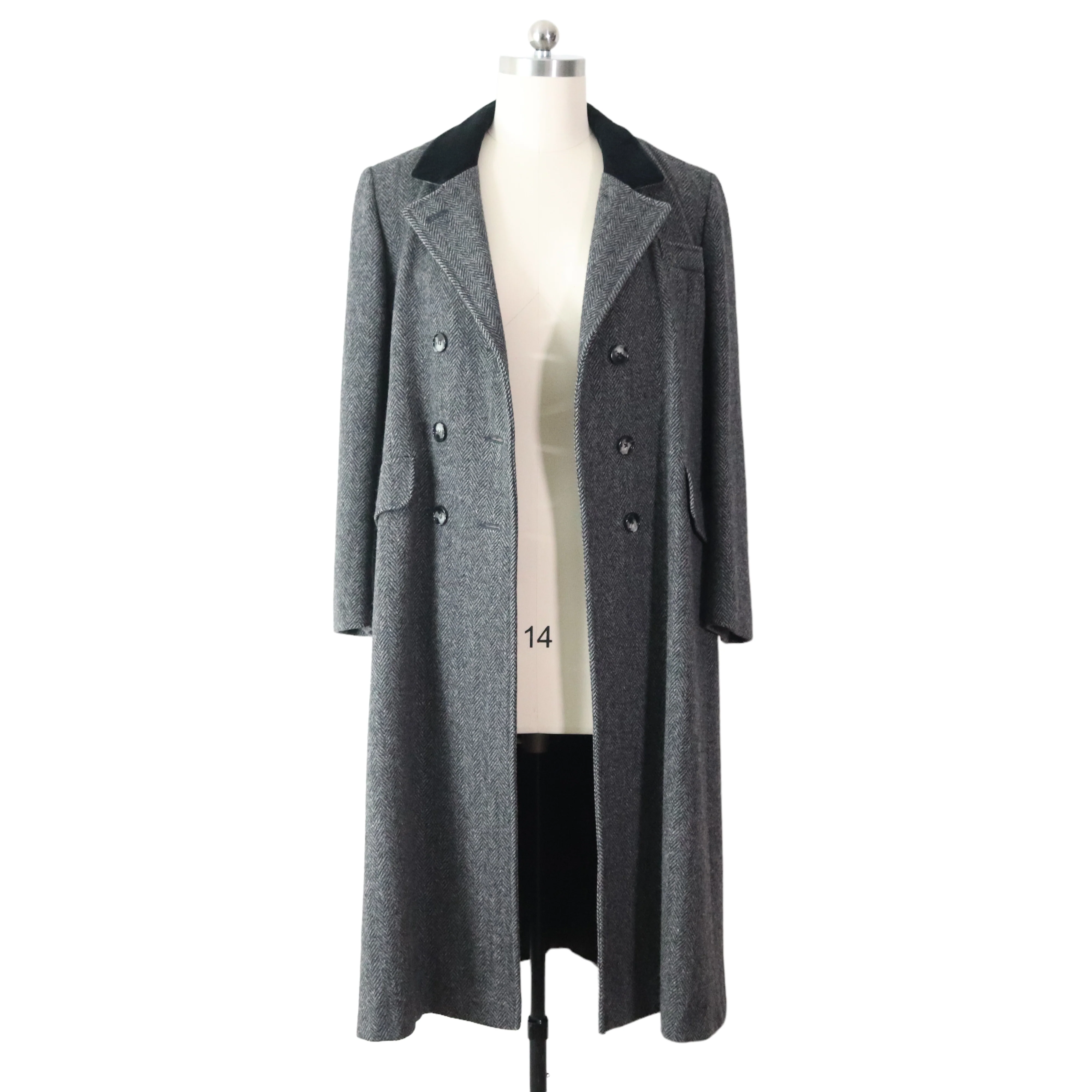 80s/90s Herringbone Tweed 100% Pure Wool Long Coat By Karen - Image 8