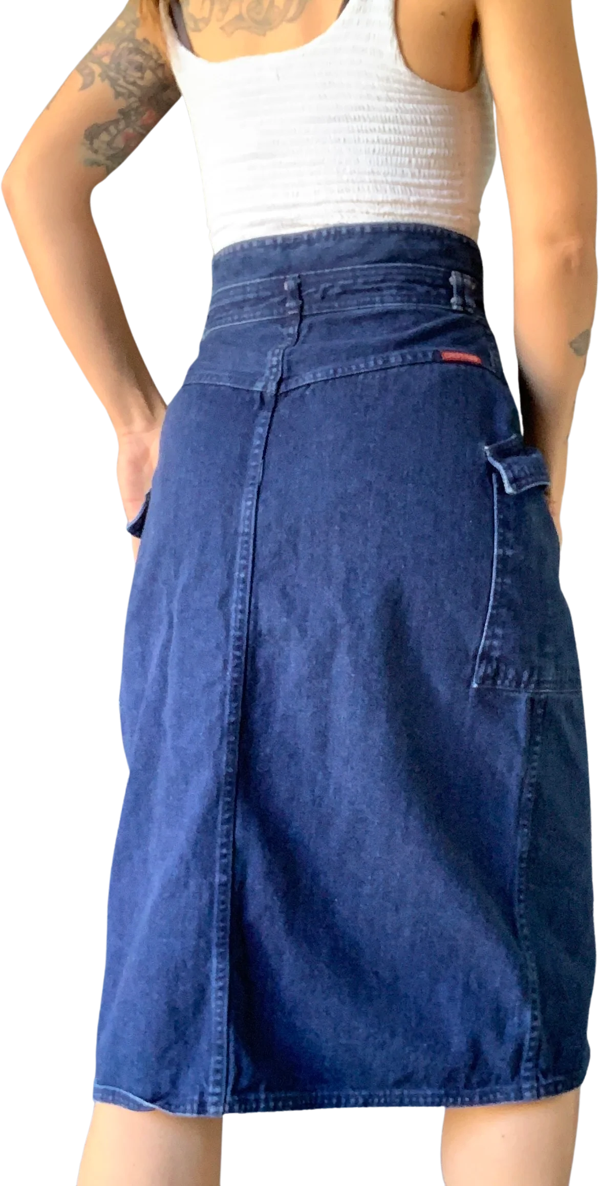 80s/90s High Rise Midi Denim Cargo Style Skirt By Christina's - Image 2