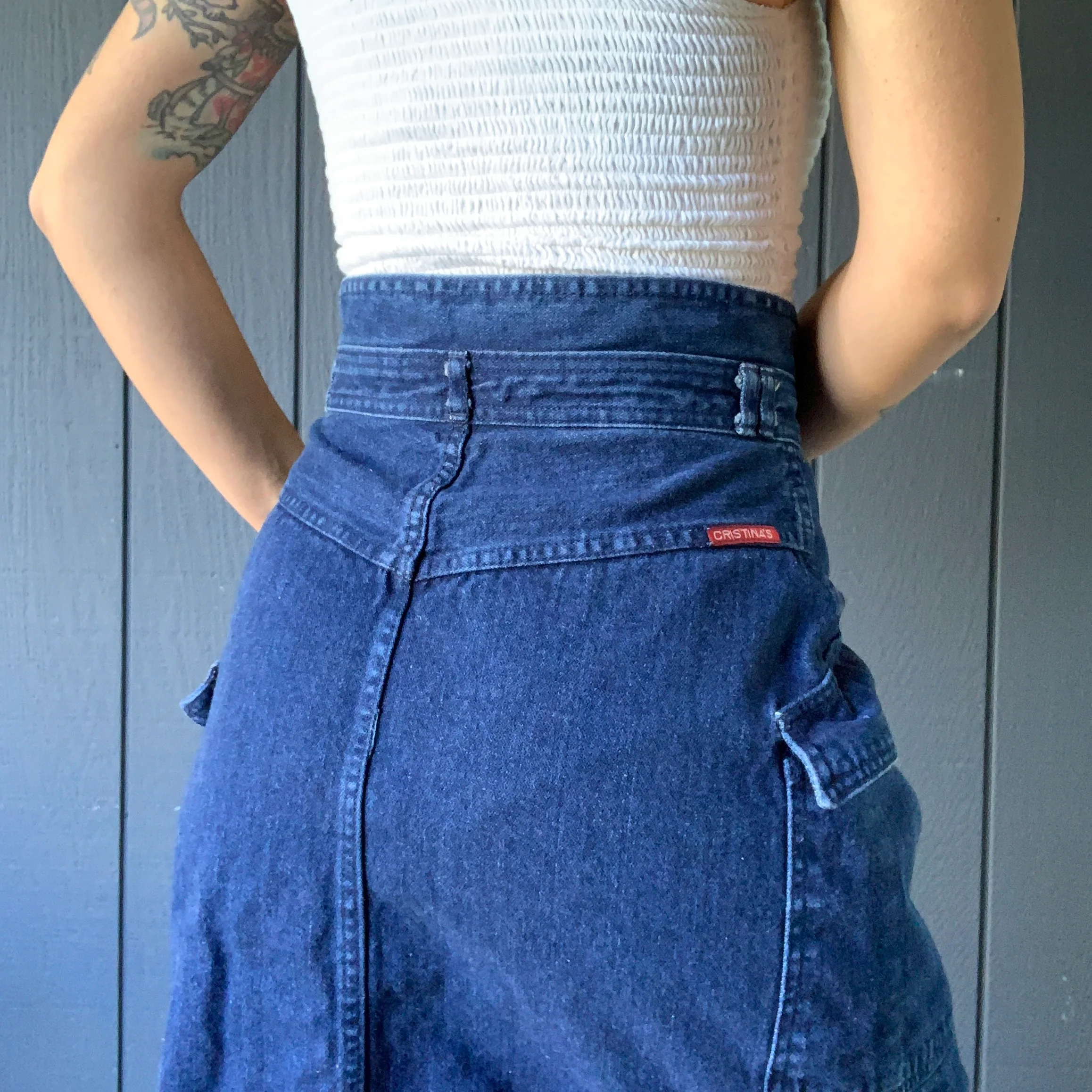 80s/90s High Rise Midi Denim Cargo Style Skirt By Christina's - Image 6
