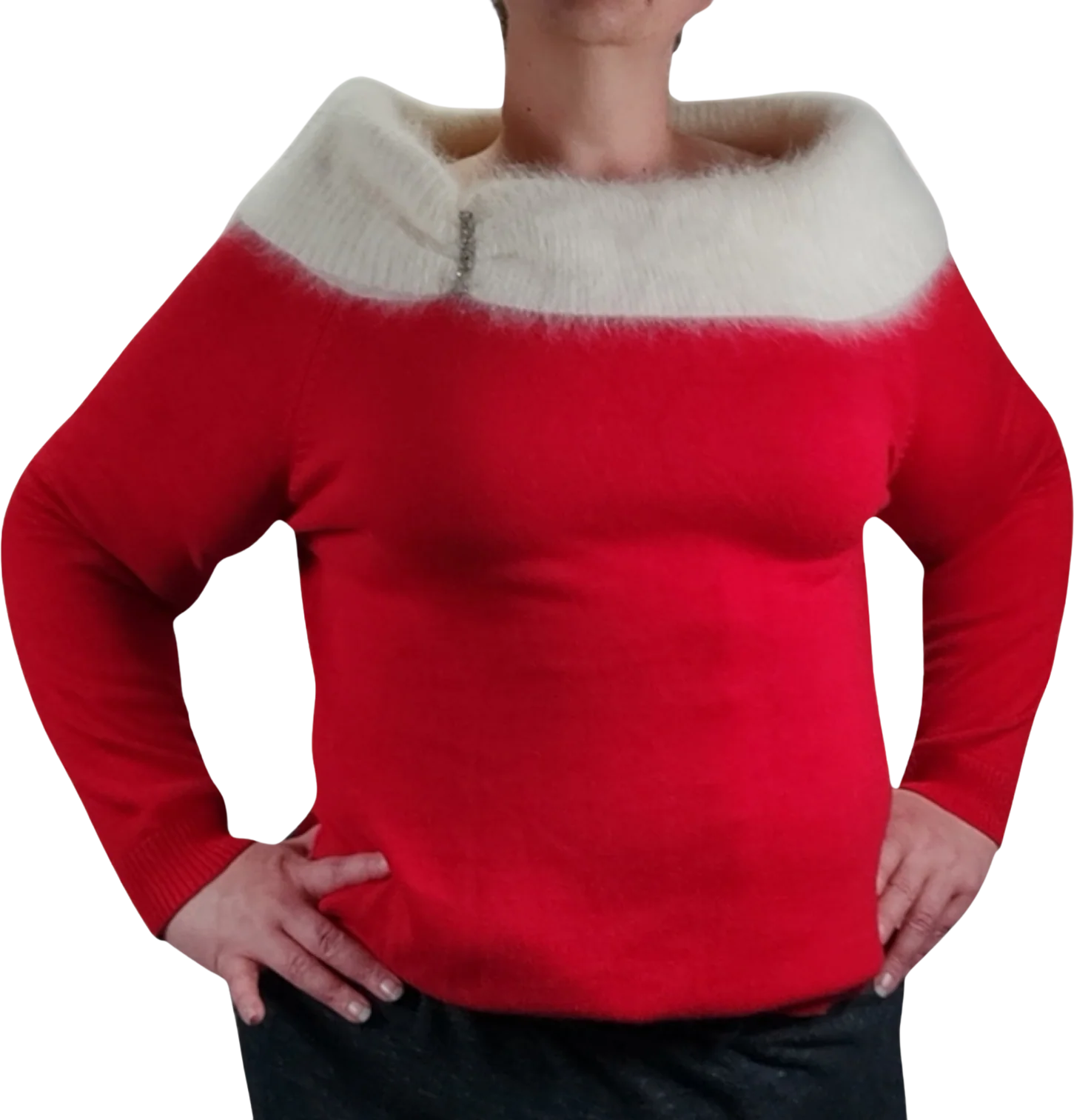 80s/90s Holiday Fuzzy Angora Boat Cowl Neck Sweater By Berek