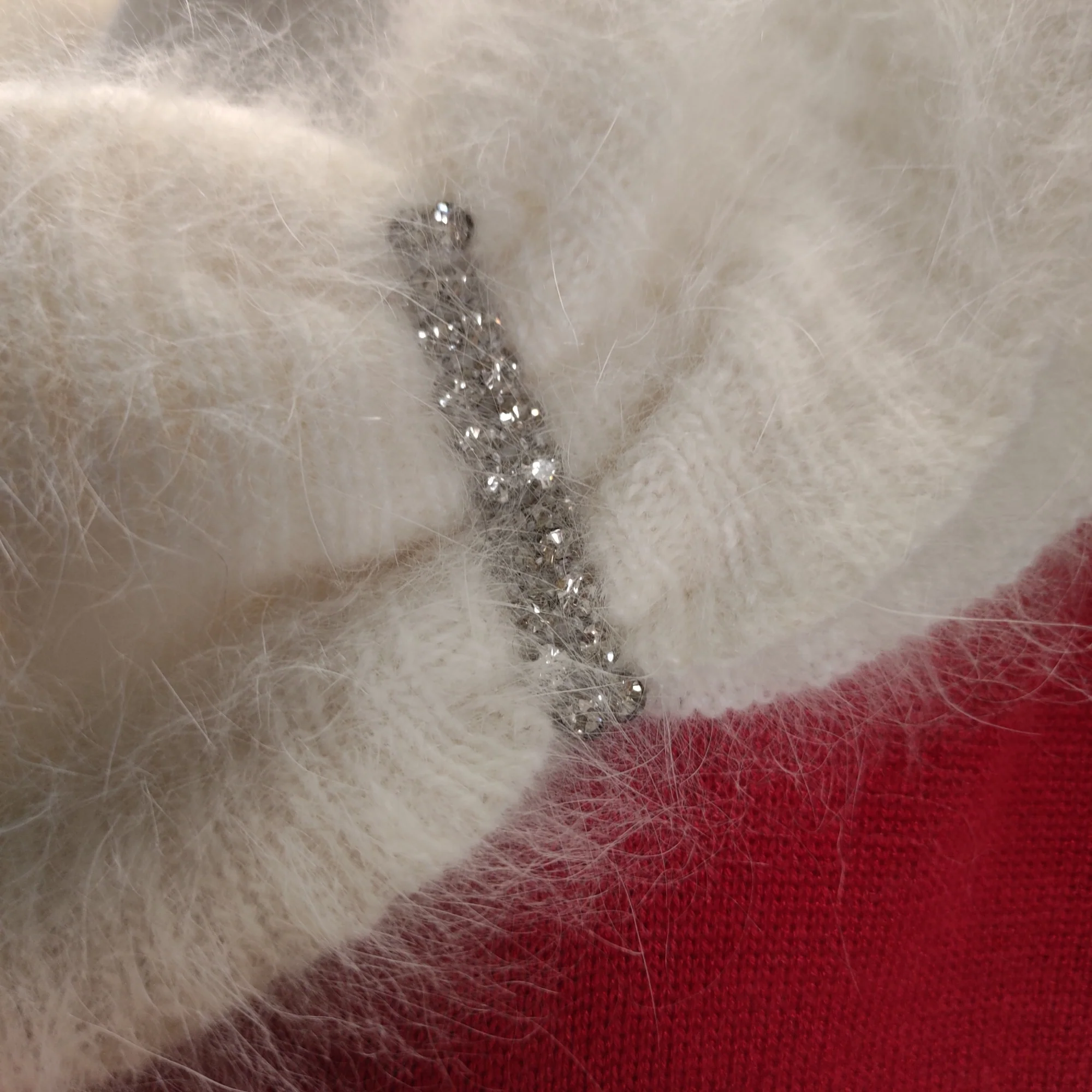 80s/90s Holiday Fuzzy Angora Boat Cowl Neck Sweater By Berek - Image 5