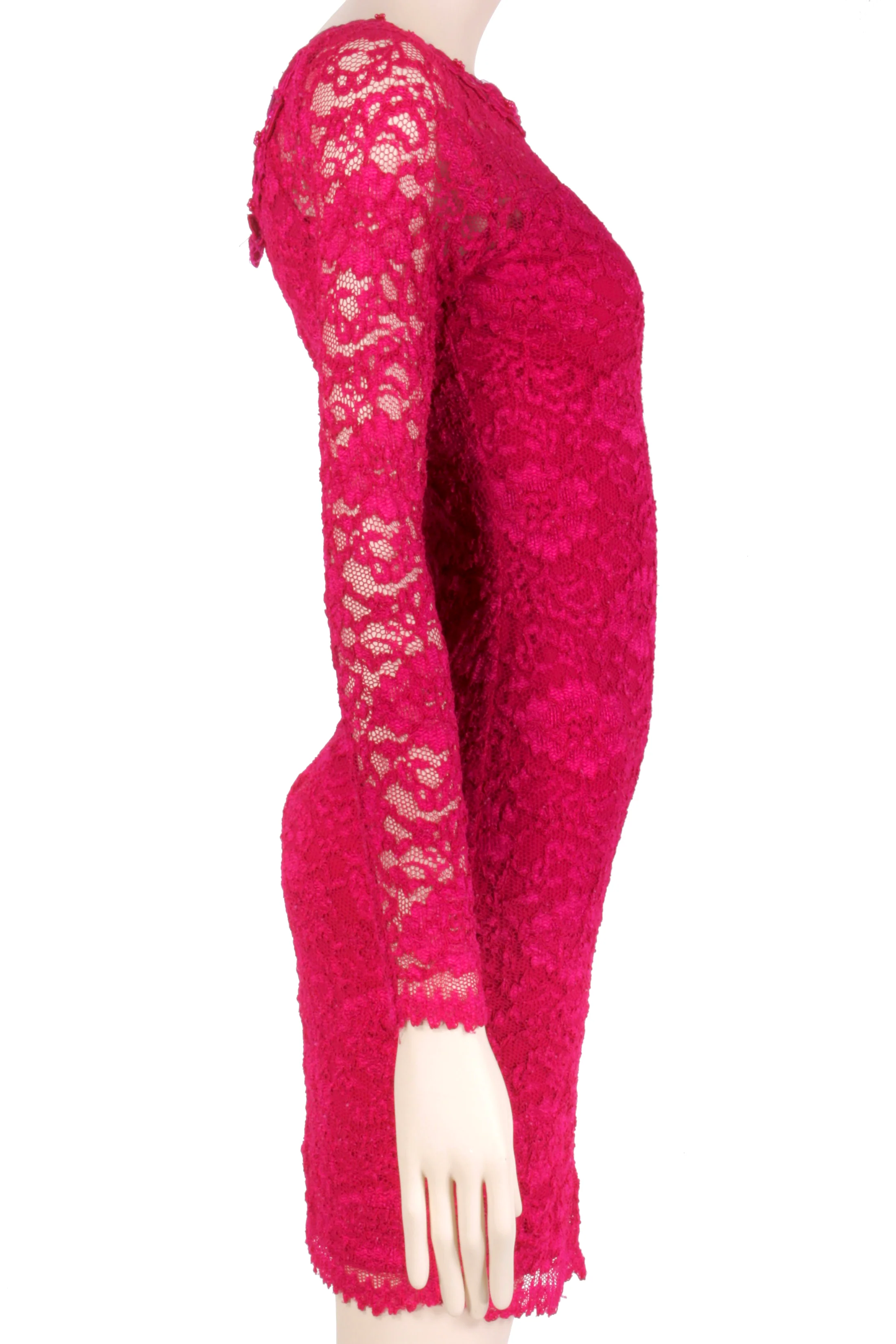 80s/90s Hot Pink Bodycon Lace Mini Party Dress By Scott McClintock - Image 5