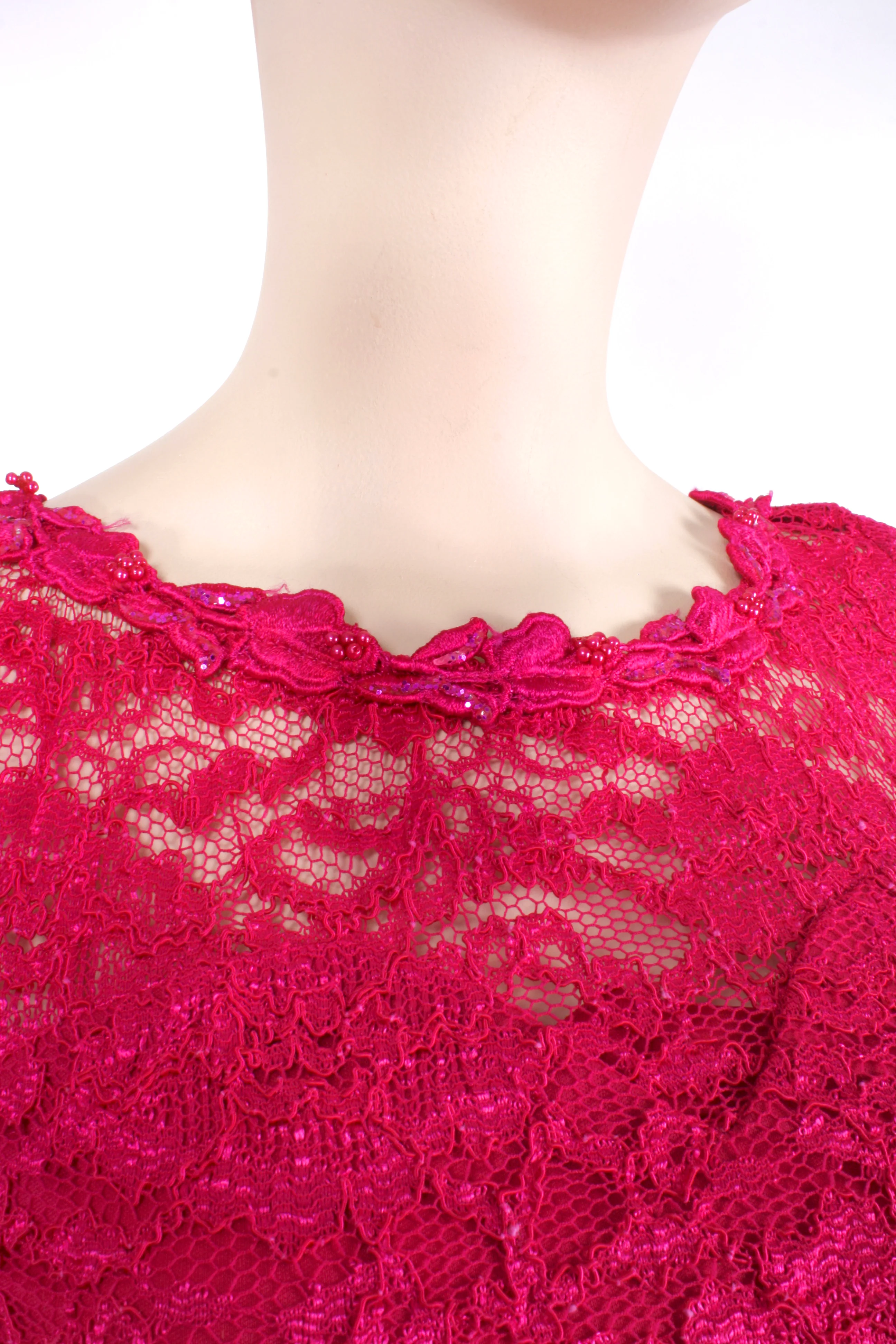 80s/90s Hot Pink Bodycon Lace Mini Party Dress By Scott McClintock - Image 8
