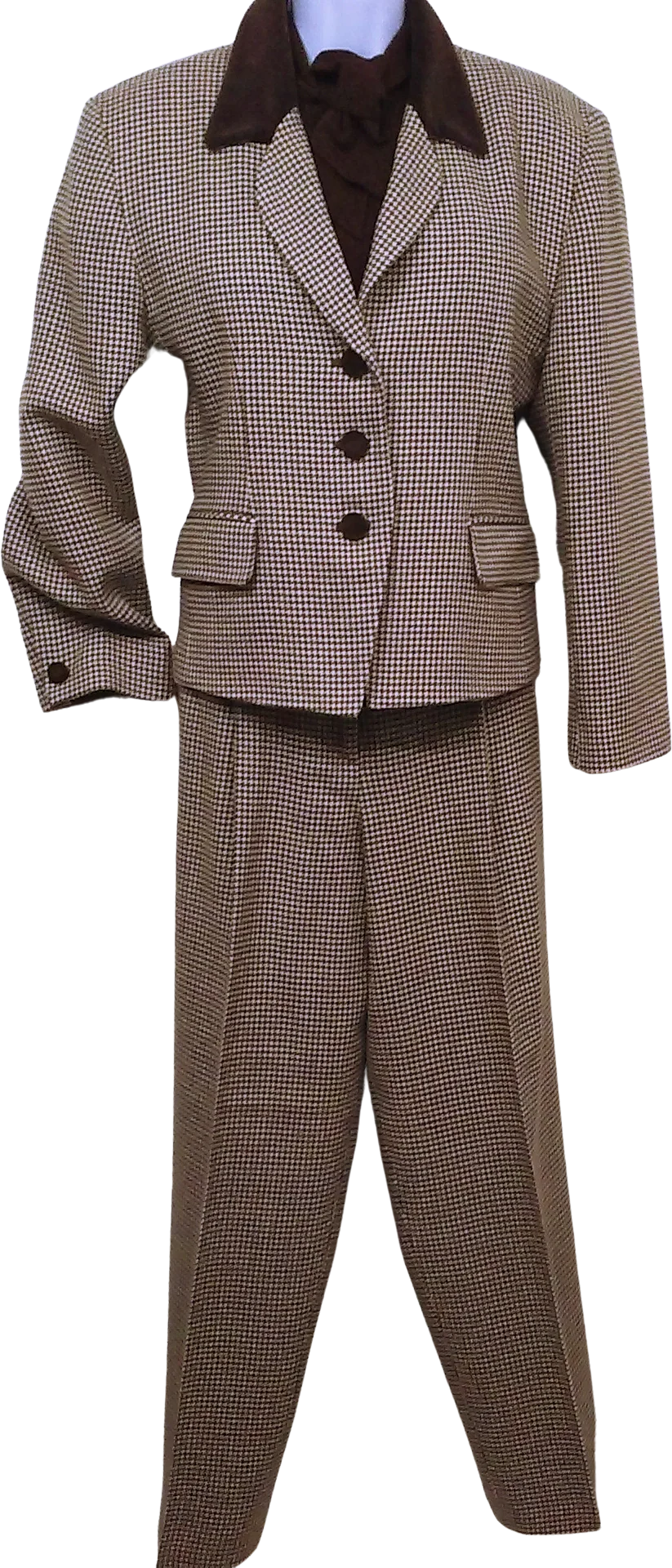 80s/90s Houndstooth Blazer Trouser Suit 2pc Set Wool Lined By Jh Collectibles Garment Union Tags Usa-Made