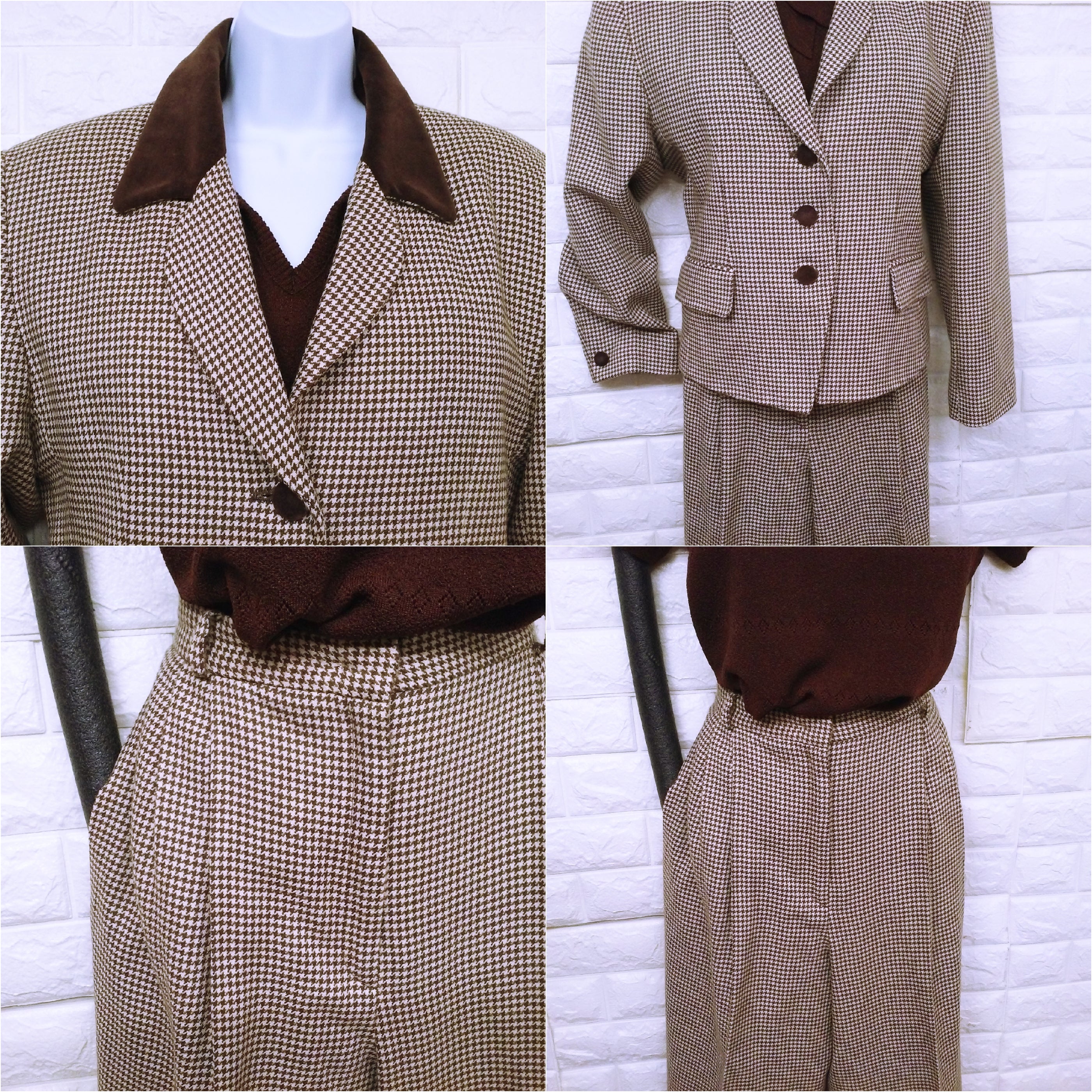 80s/90s Houndstooth Blazer Trouser Suit 2pc Set Wool Lined By Jh Collectibles Garment Union Tags Usa-Made - Image 10