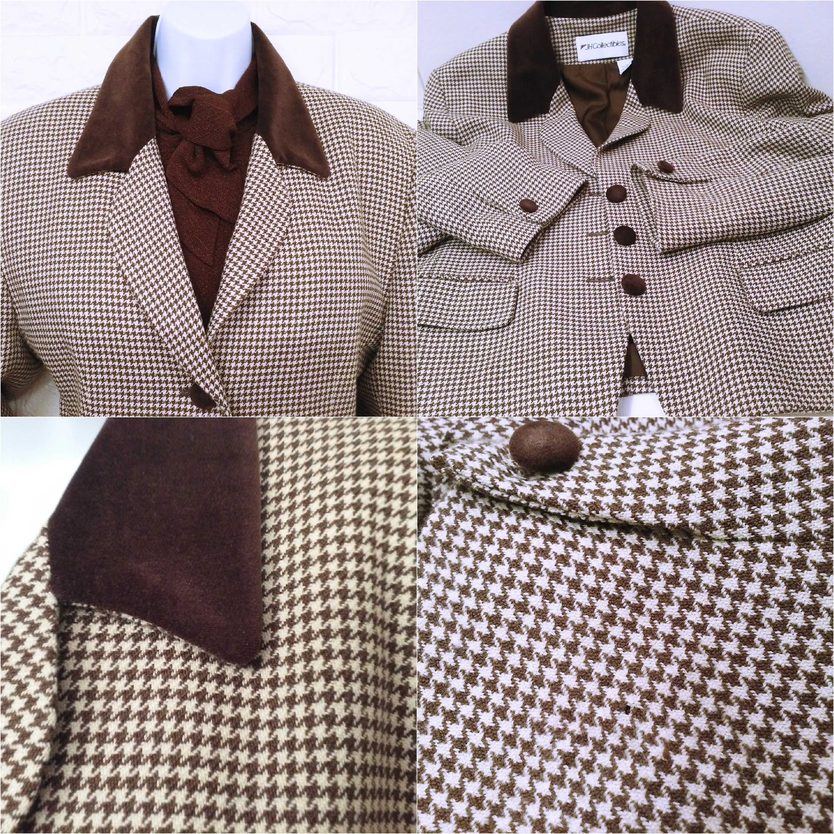 80s/90s Houndstooth Blazer Trouser Suit 2pc Set Wool Lined By Jh Collectibles Garment Union Tags Usa-Made - Image 12
