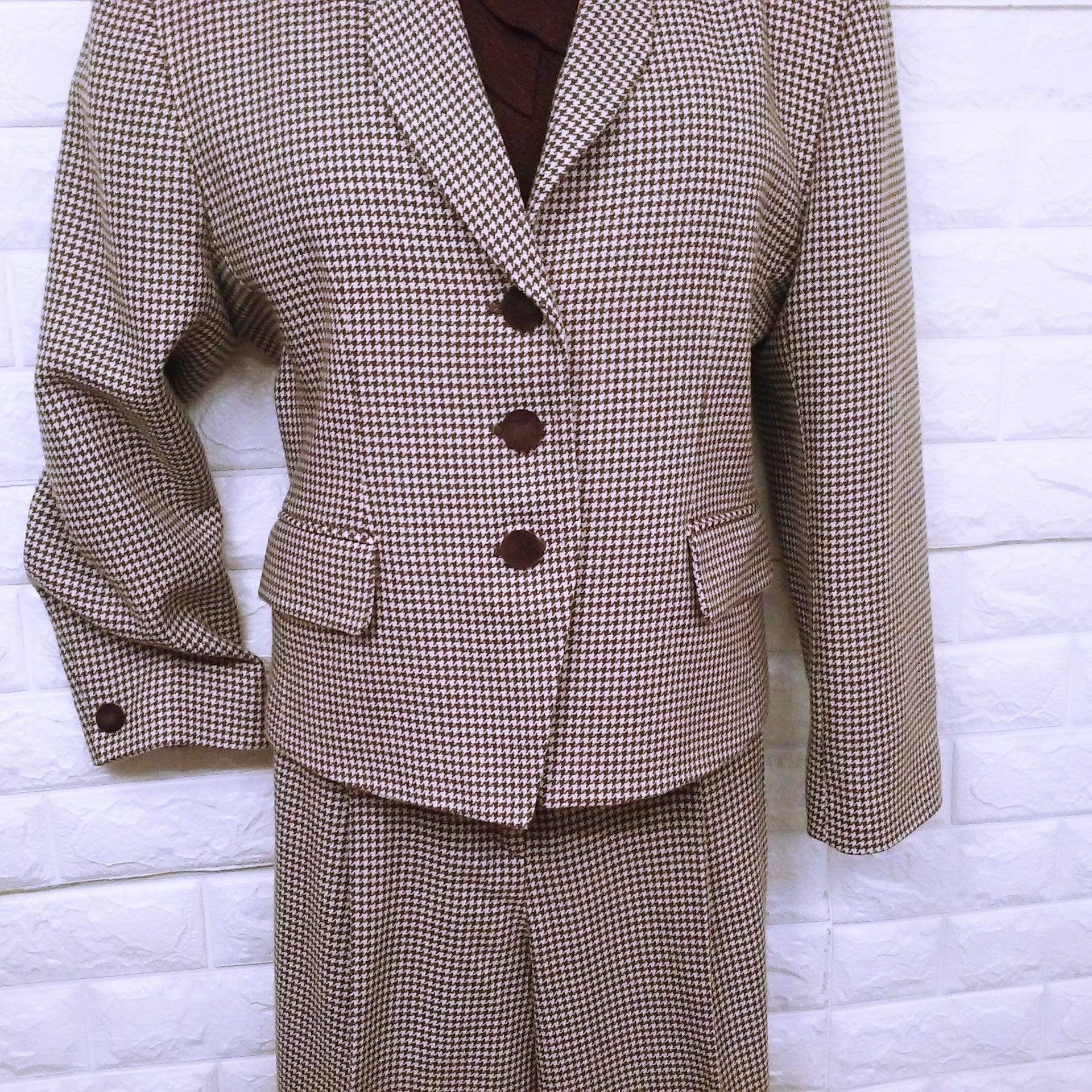 80s/90s Houndstooth Blazer Trouser Suit 2pc Set Wool Lined By Jh Collectibles Garment Union Tags Usa-Made - Image 6