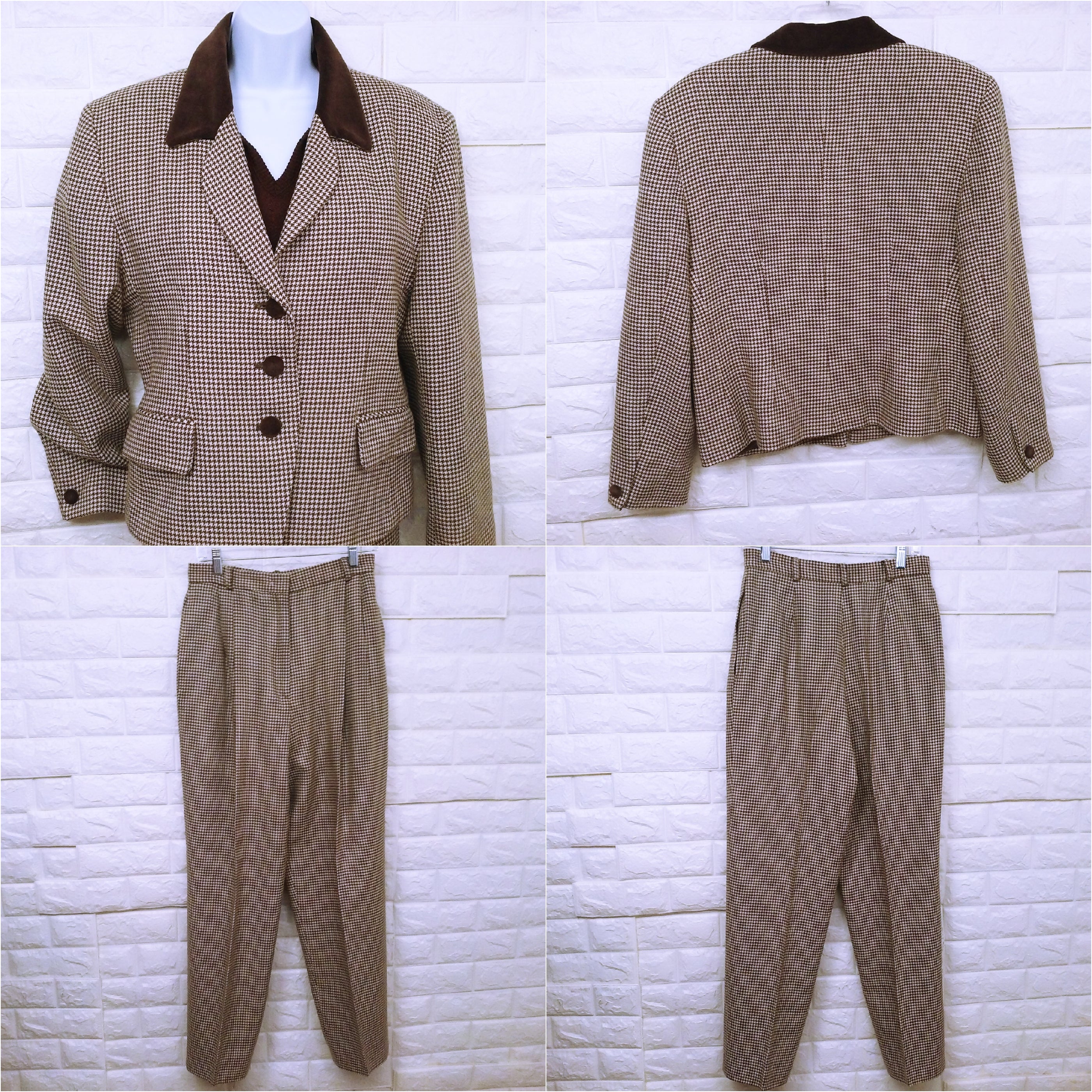 80s/90s Houndstooth Blazer Trouser Suit 2pc Set Wool Lined By Jh Collectibles Garment Union Tags Usa-Made - Image 8