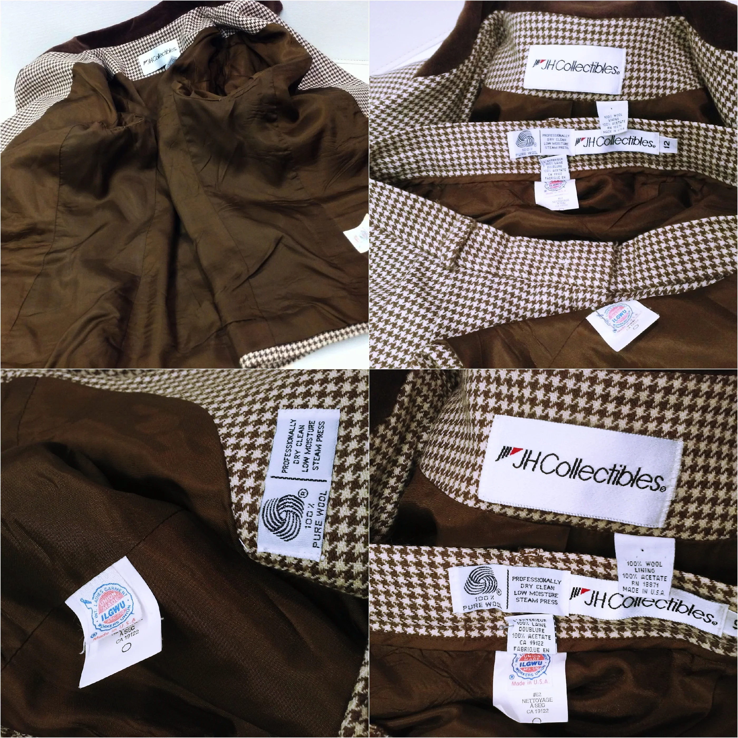 80s/90s Houndstooth Blazer Trouser Suit 2pc Set Wool Lined By Jh Collectibles Garment Union Tags Usa-Made - Image 9