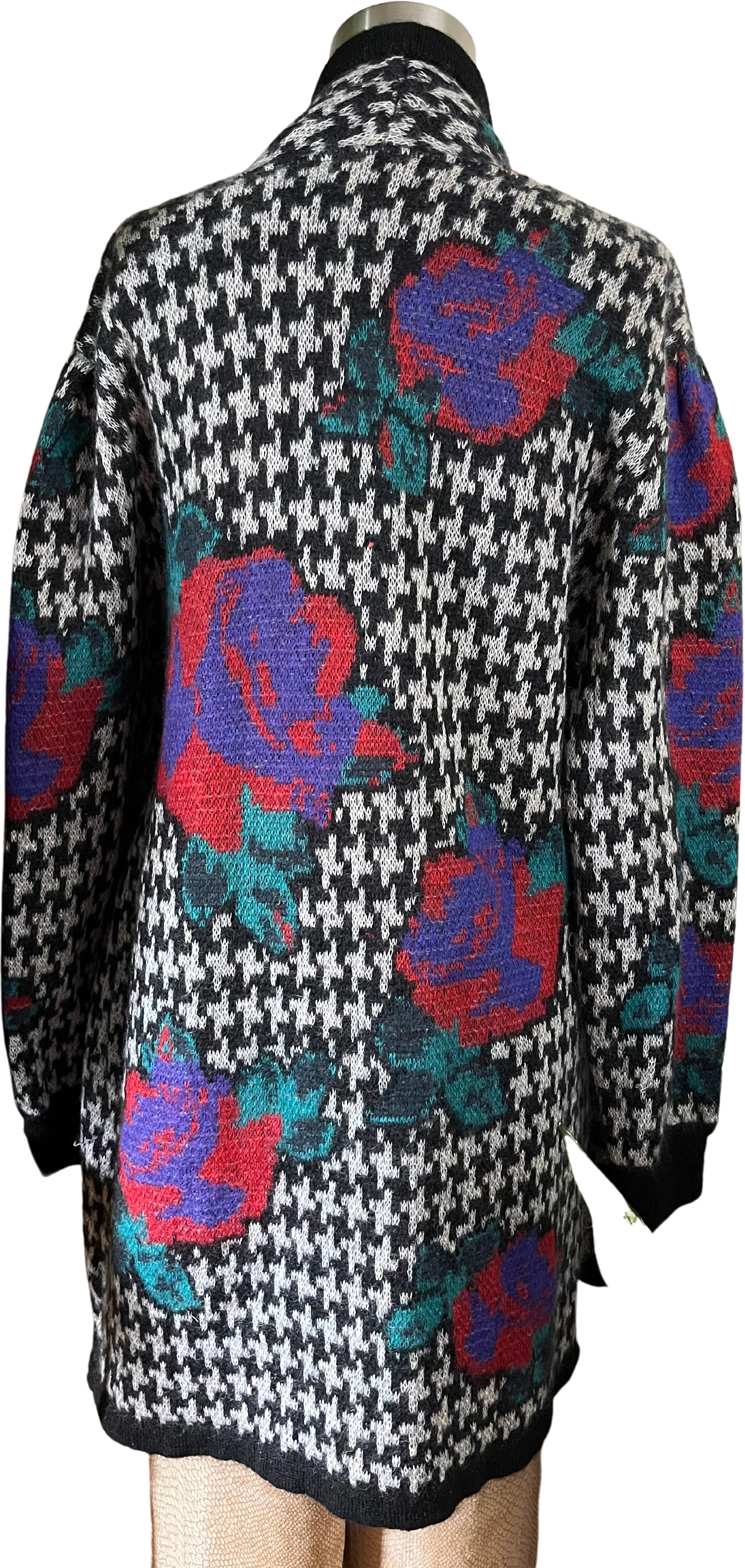 80s/90s Houndstooth Mohair Large Digi Florals Duster By Jaegar - Image 2
