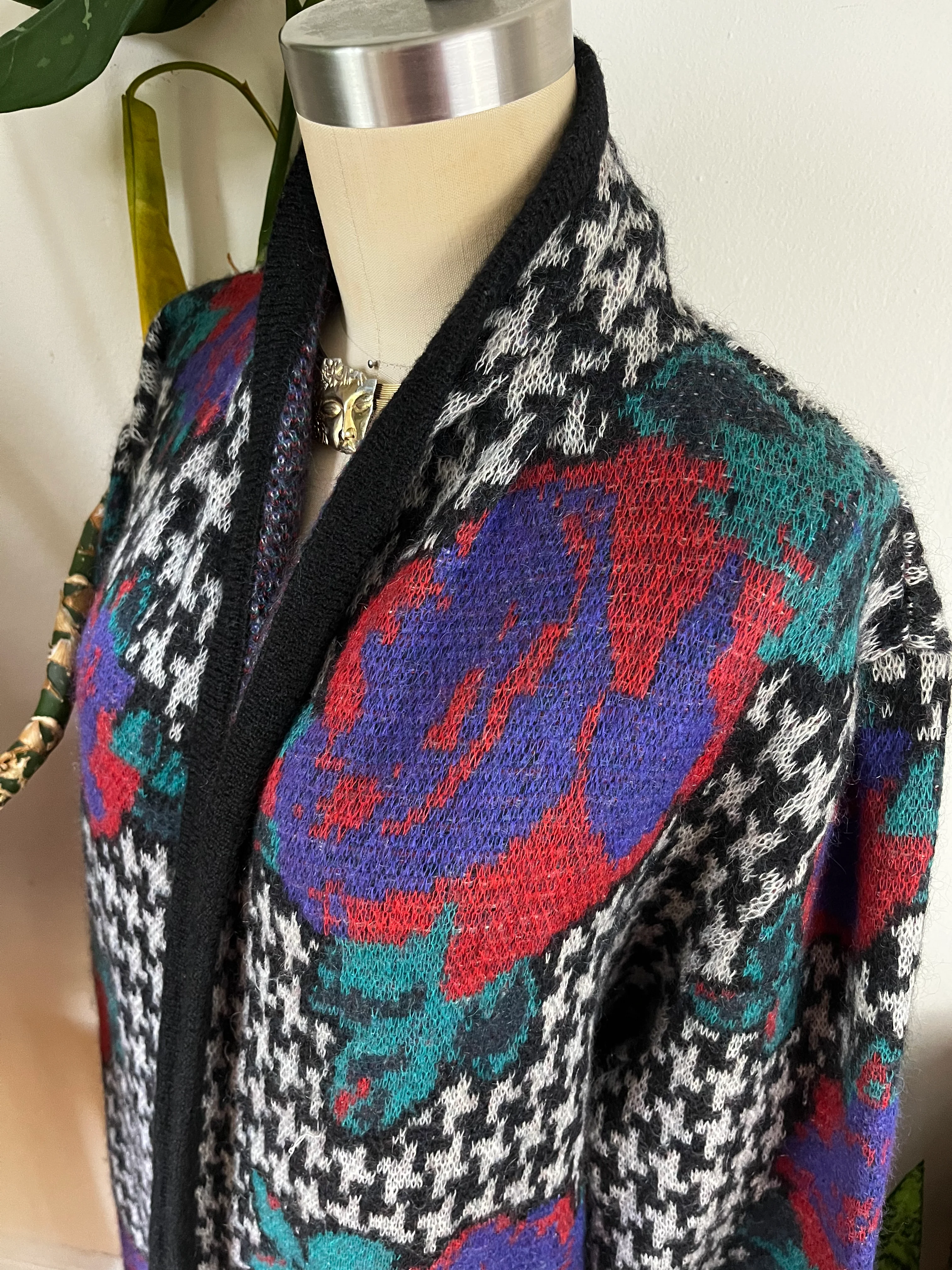 80s/90s Houndstooth Mohair Large Digi Florals Duster By Jaegar - Image 6