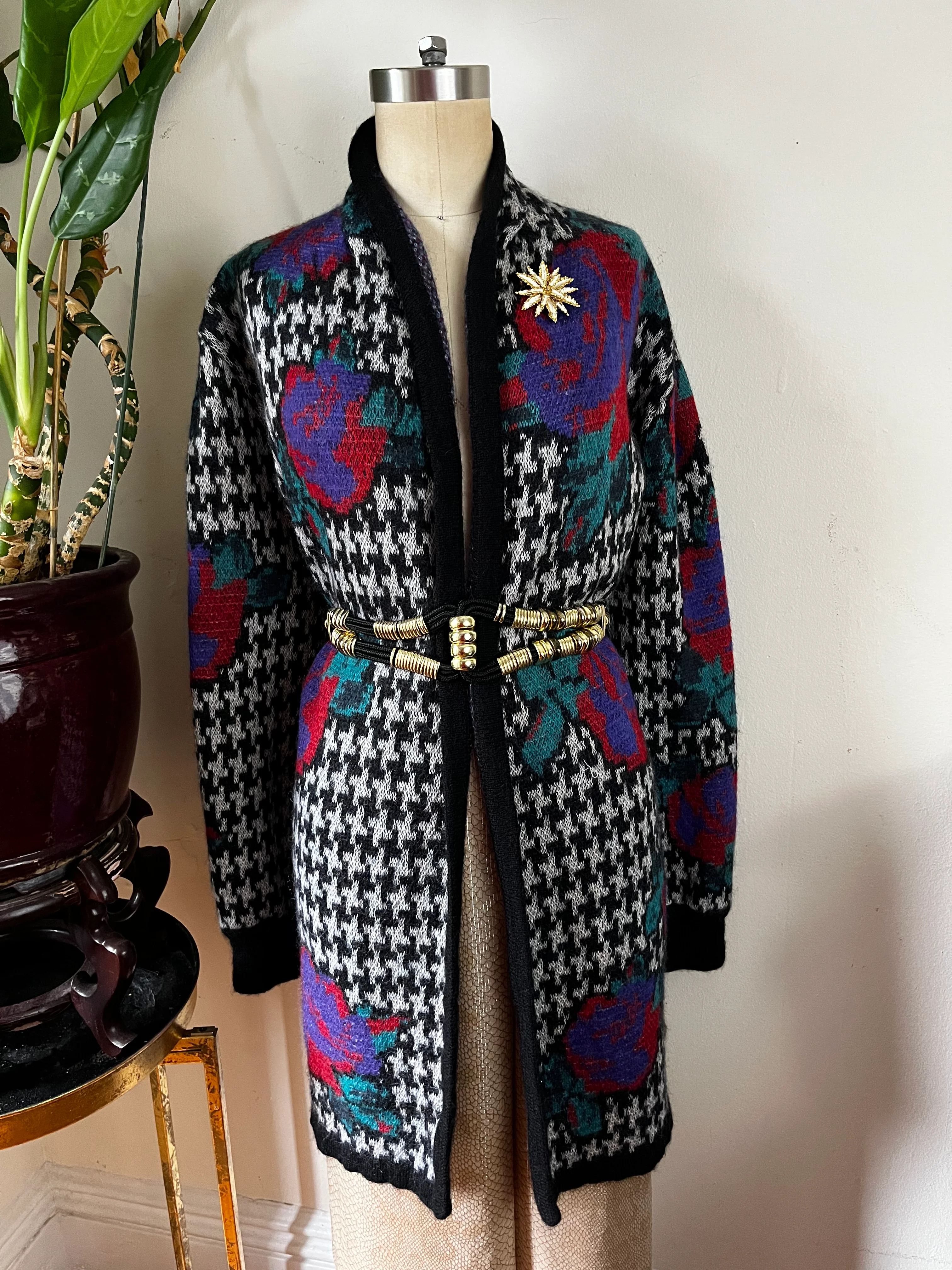 80s/90s Houndstooth Mohair Large Digi Florals Duster By Jaegar - Image 8