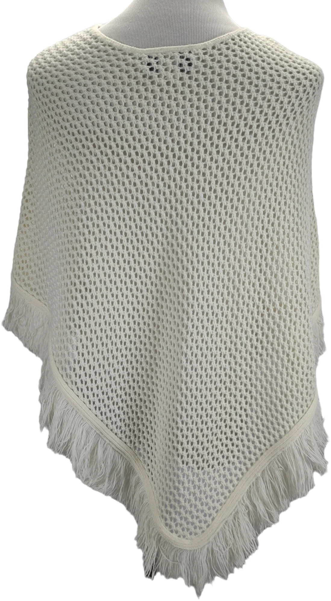 80s/90s Ivory Fringe Trim Crochet Knit Poncho By United States Sweaters - Image 2